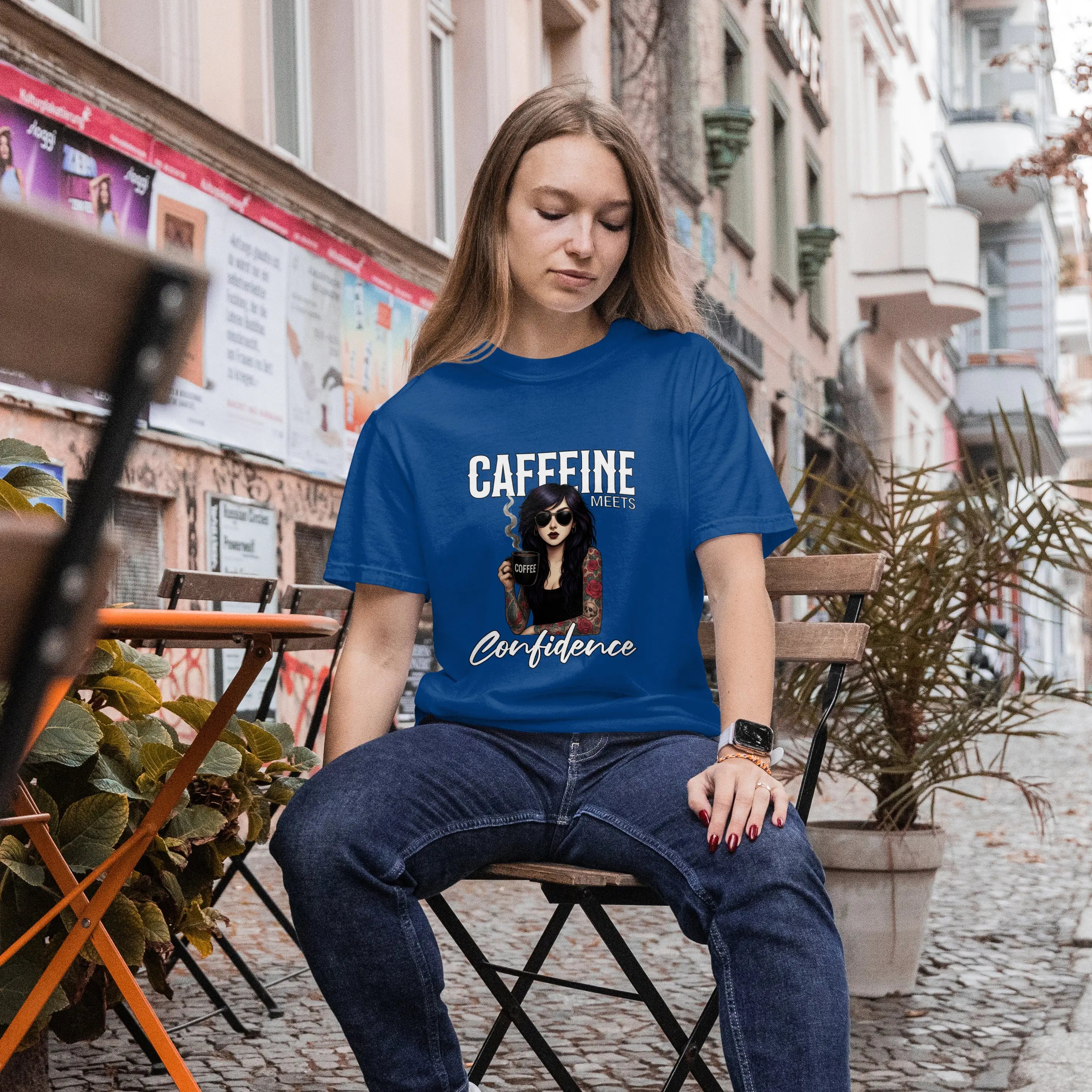 Caffeine and Confidence - T-Shirt Tattoo Woman Caffeine Confidence Design Printify