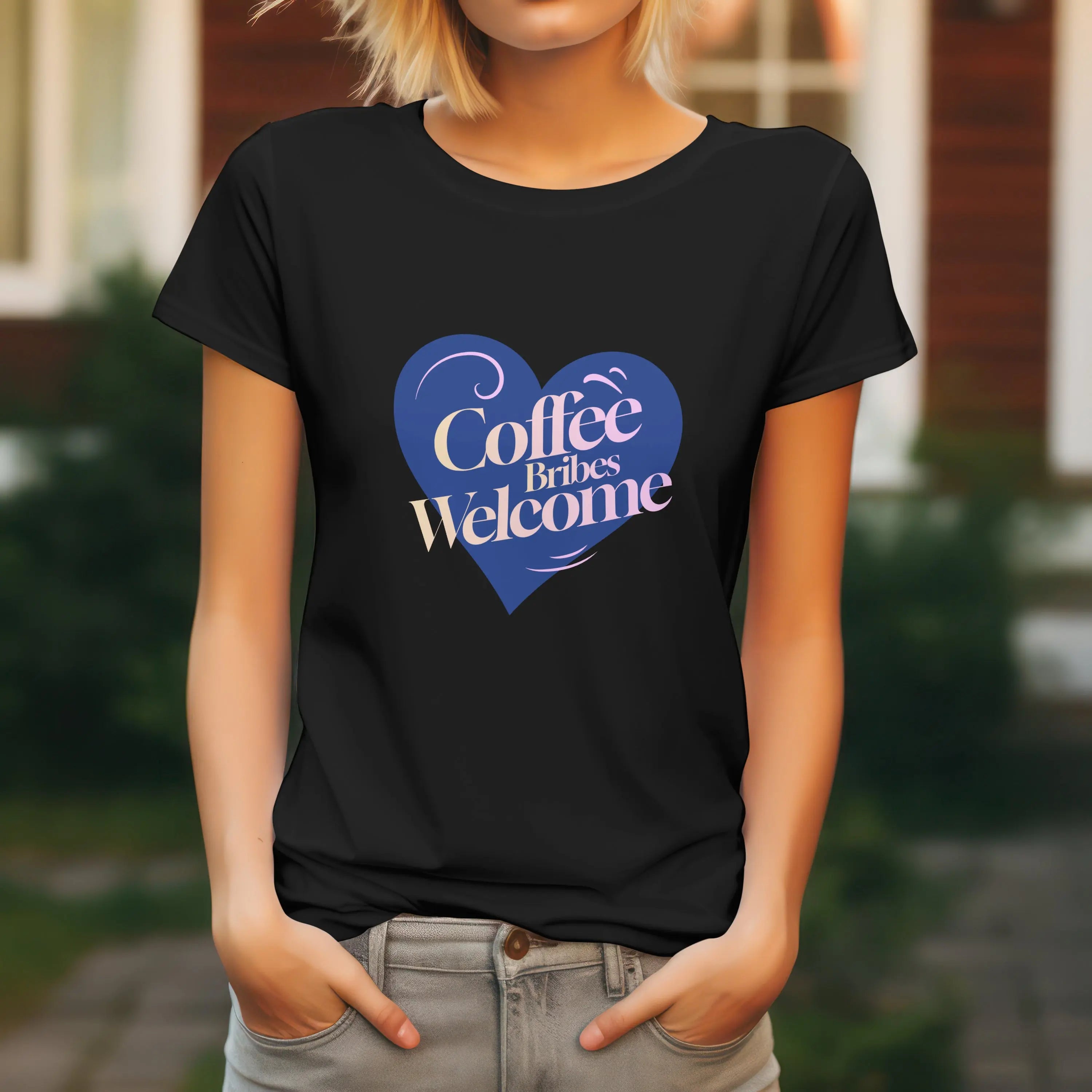 Coffee Bribes Welcome T-Shirt – Cute Heart Coffee Lover Tee Printify