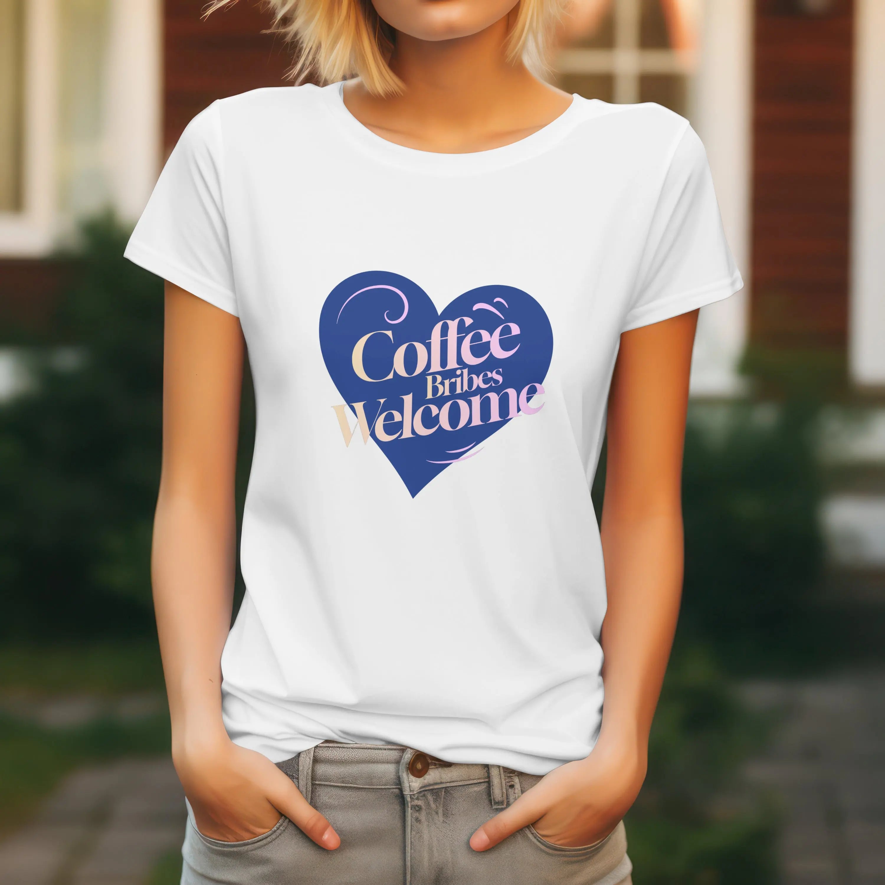 Coffee Bribes Welcome T-Shirt – Cute Heart Coffee Lover Tee Printify