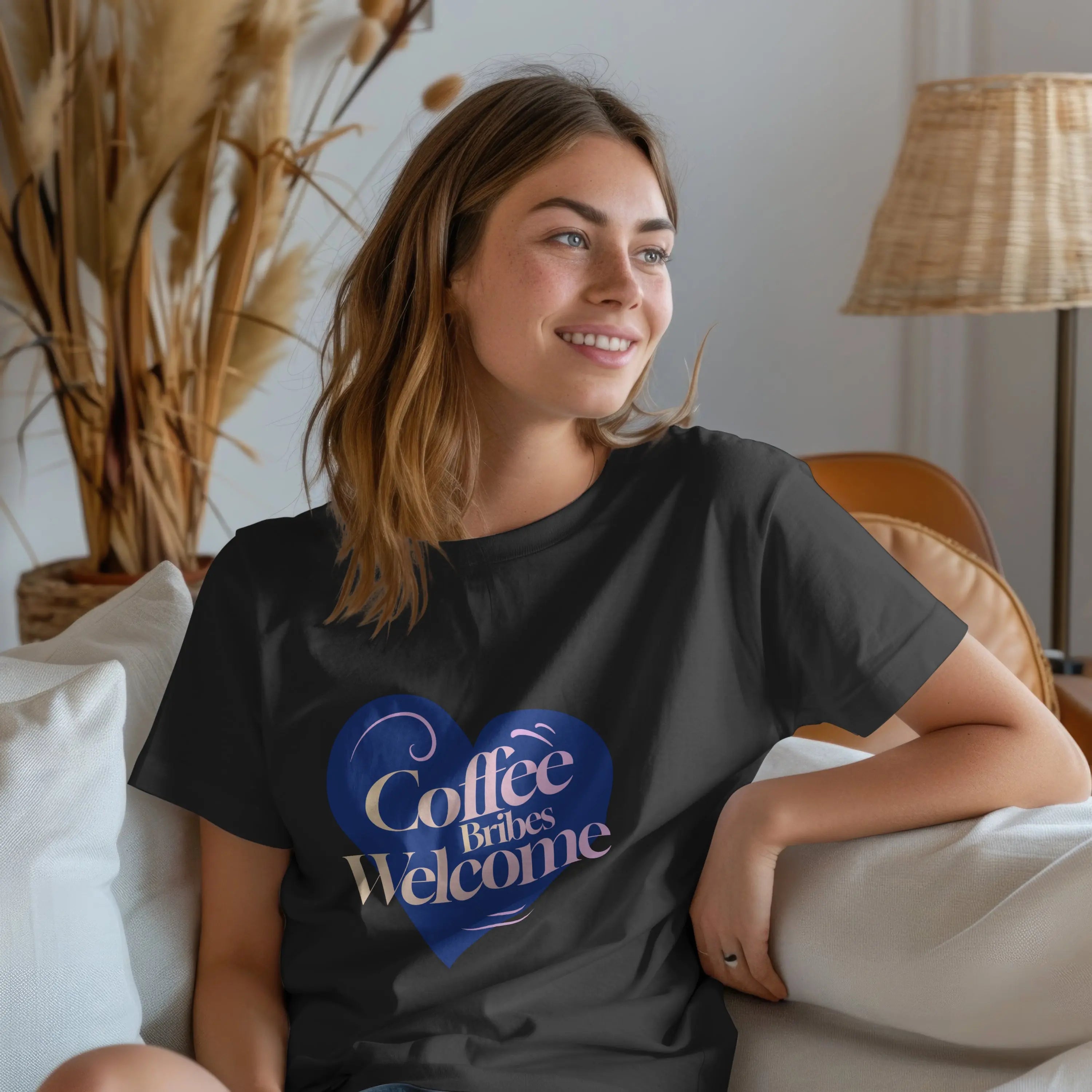 Coffee Bribes Welcome T-Shirt – Cute Heart Coffee Lover Tee Printify