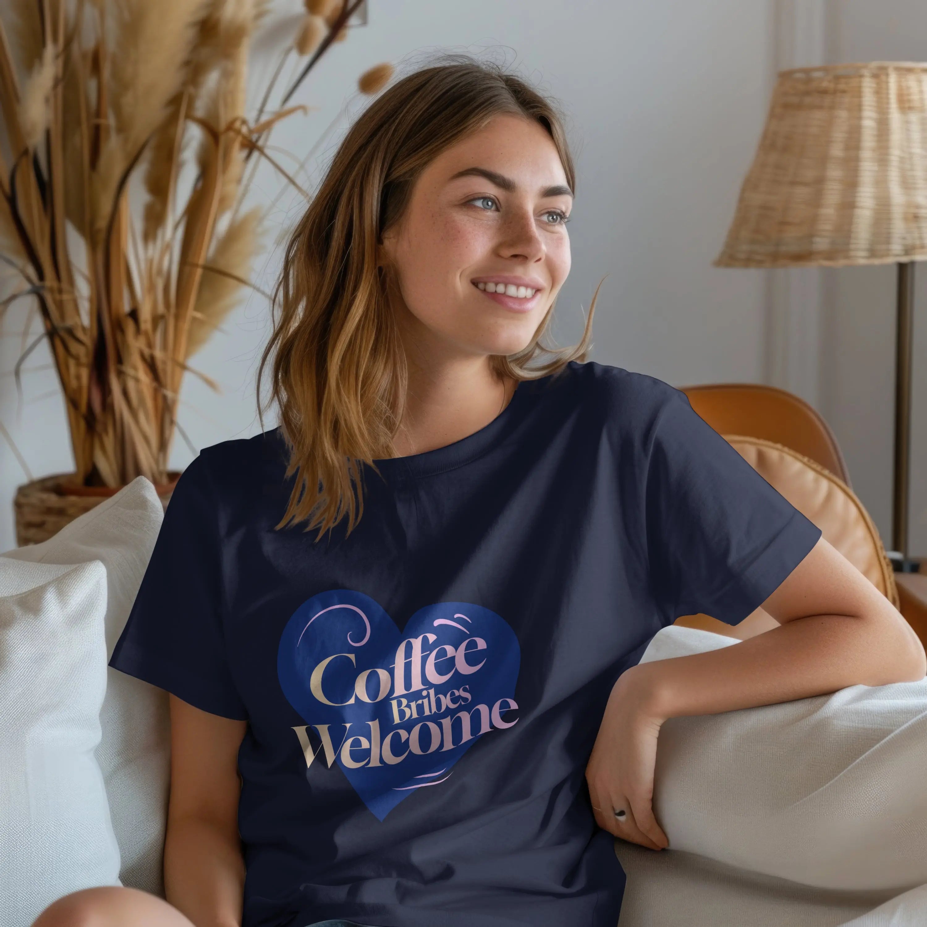 Coffee Bribes Welcome T-Shirt – Cute Heart Coffee Lover Tee Printify