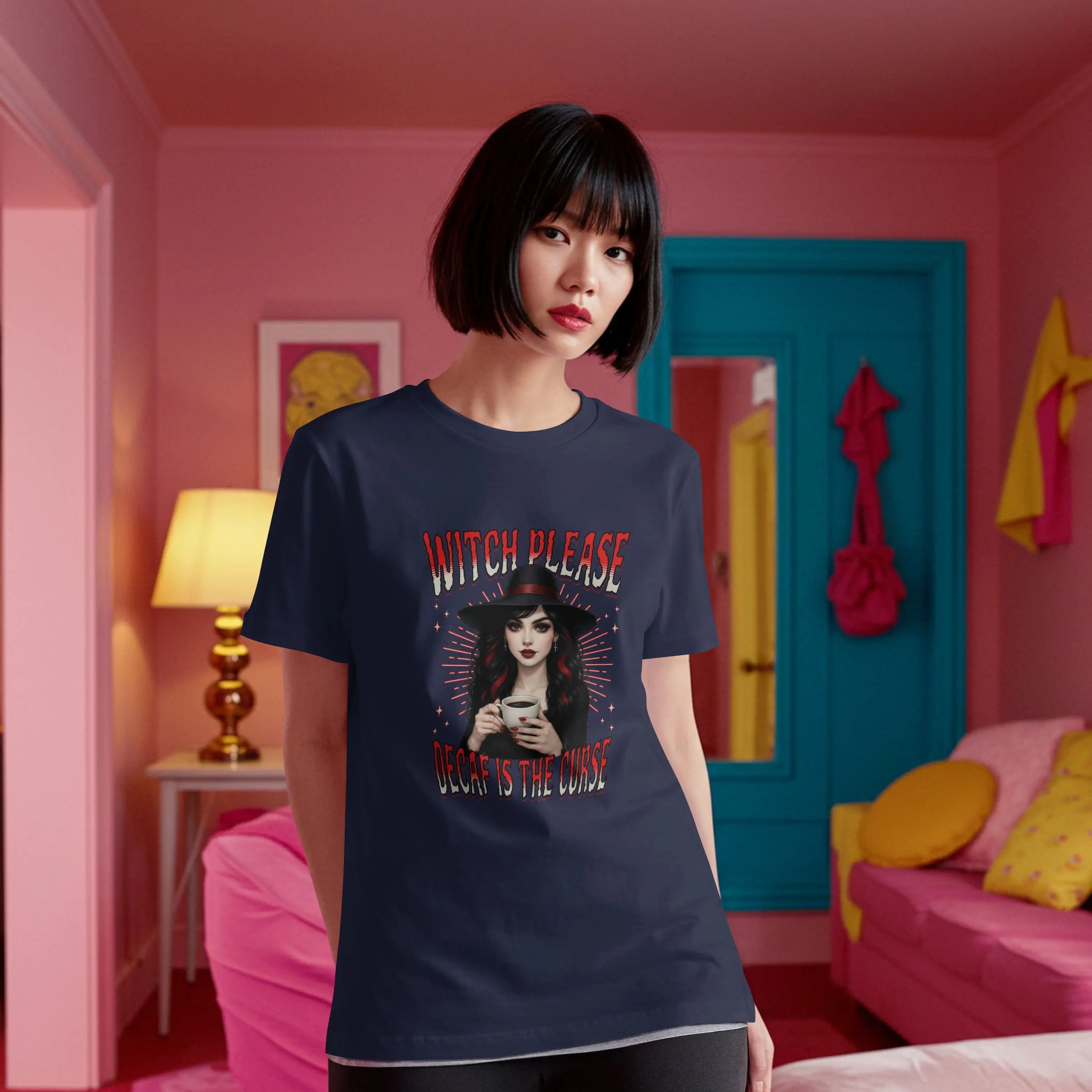 Witch Please T-Shirt – Decaf Is the Real Curse Funny Halloween Tee Printify
