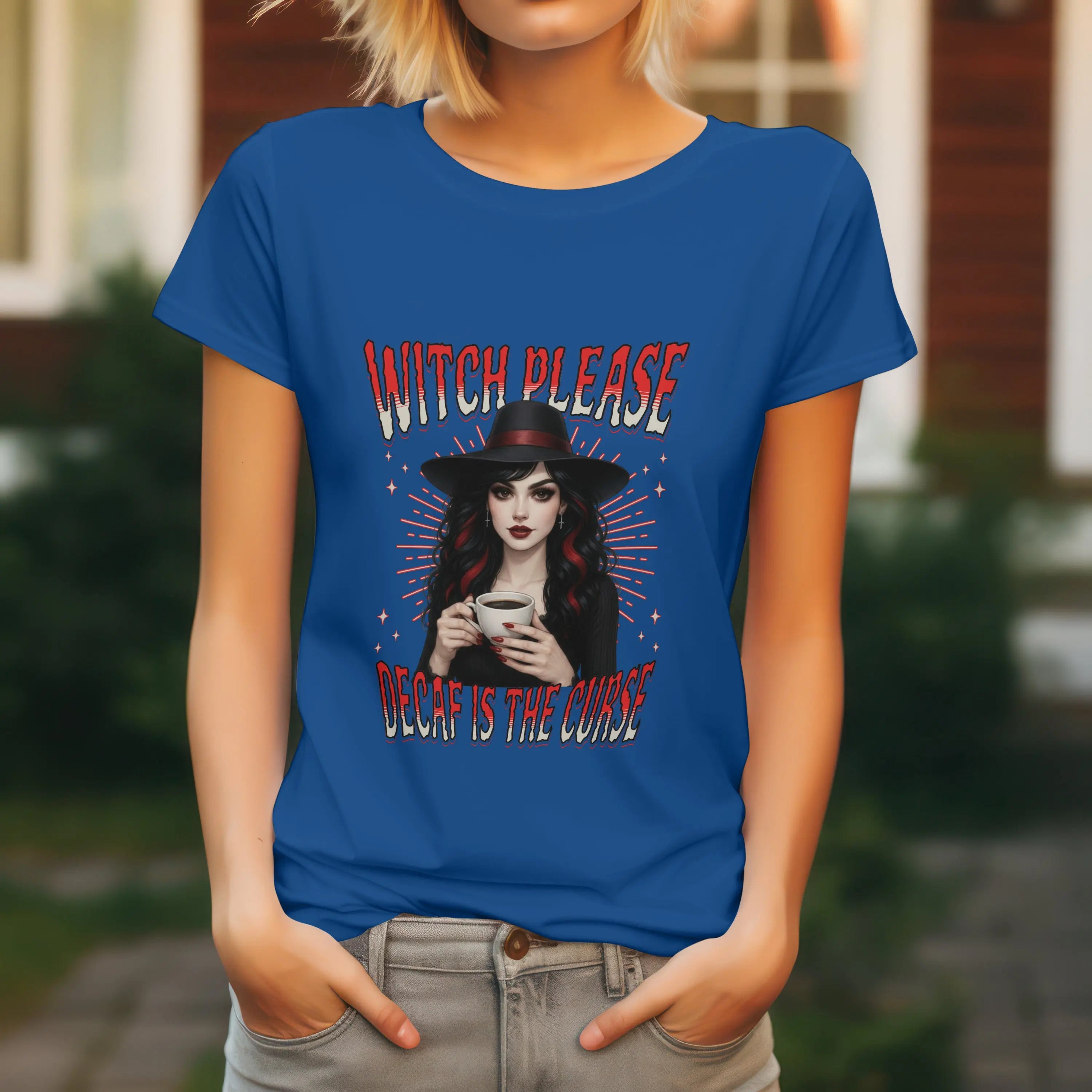 Witch Please T-Shirt – Decaf Is the Real Curse Funny Halloween Tee Printify