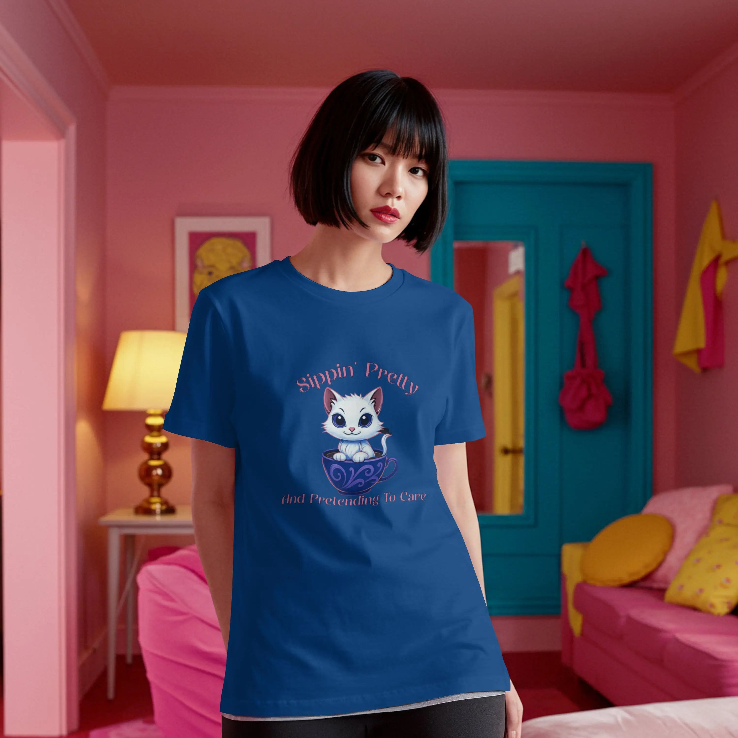 Sippin Pretty T-Shirt - Cute Kitten in Coffee Cup Saying Printify