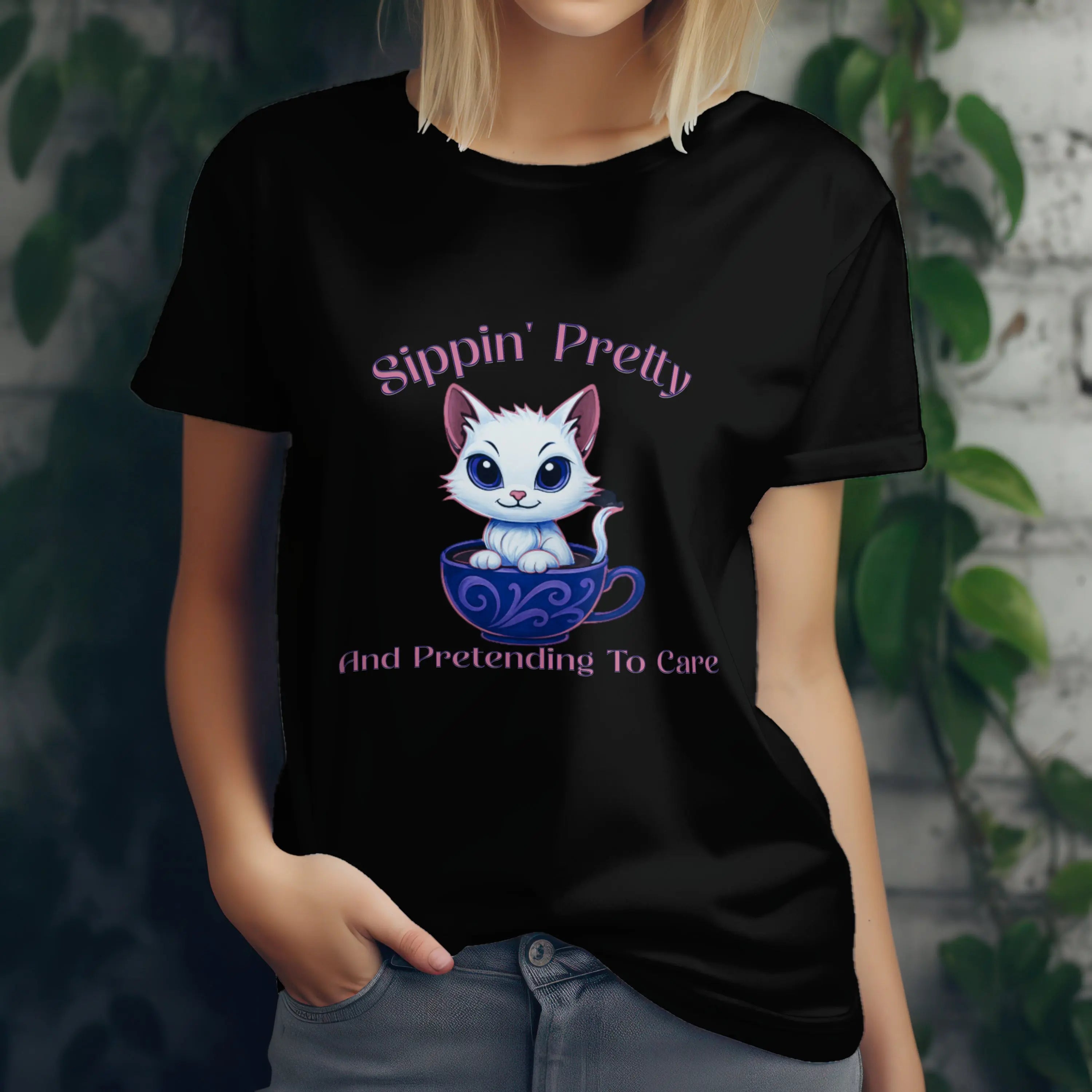 Sippin Pretty T-Shirt - Cute Kitten in Coffee Cup Saying Printify