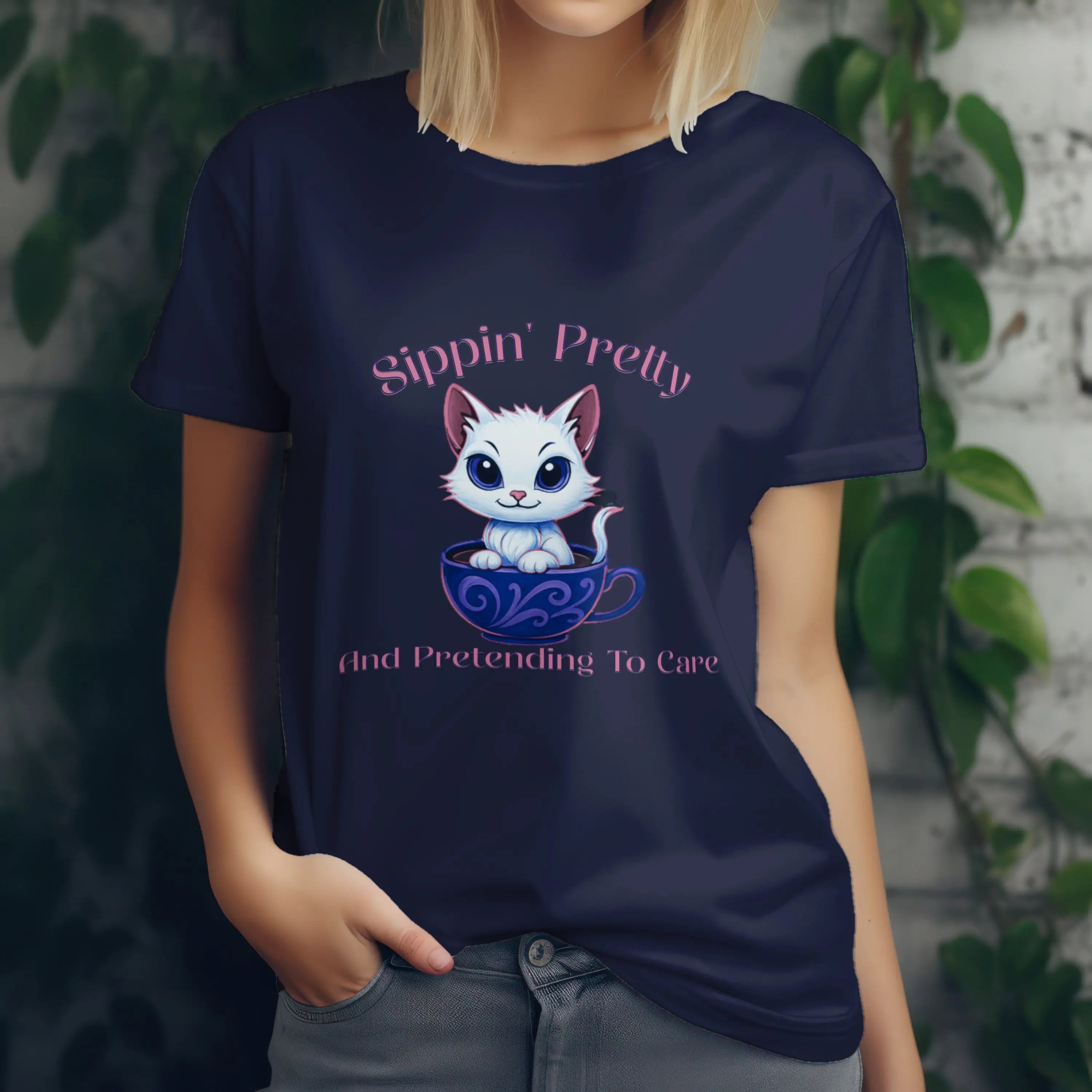 Sippin Pretty T-Shirt - Cute Kitten in Coffee Cup Saying Printify