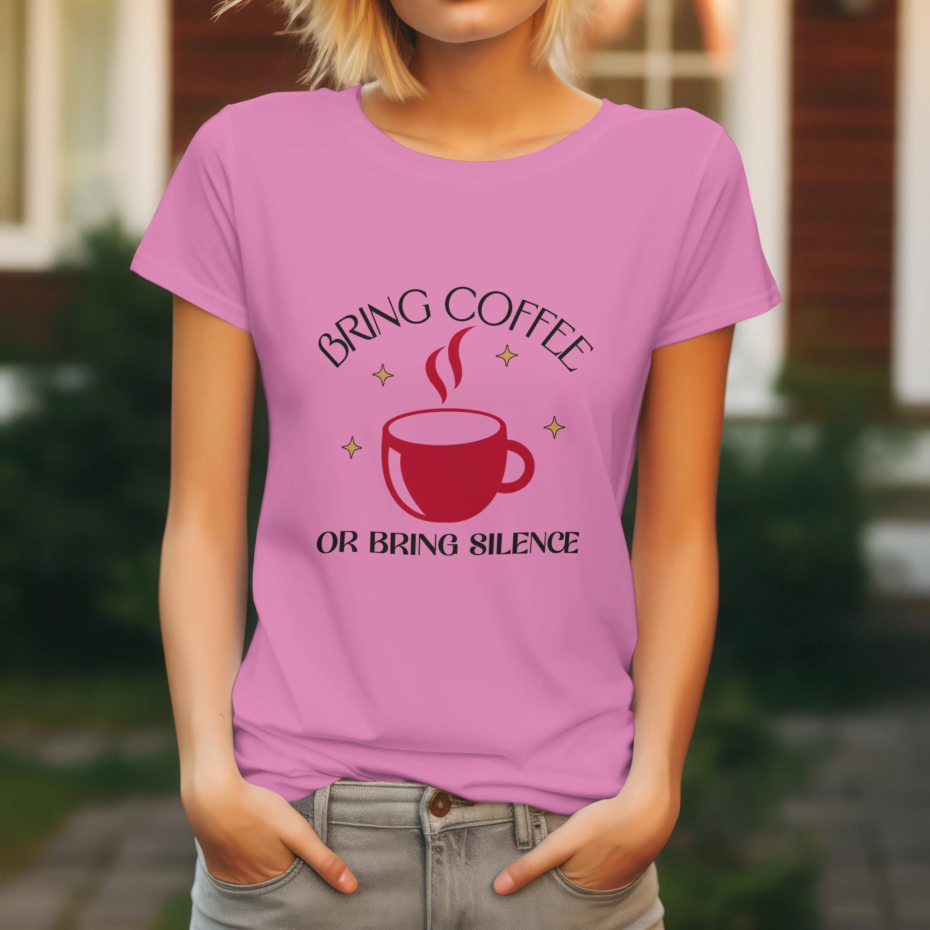 Bring Coffee Tshirt - Bring Coffee or Bring Silence decorative coffee tee Printify