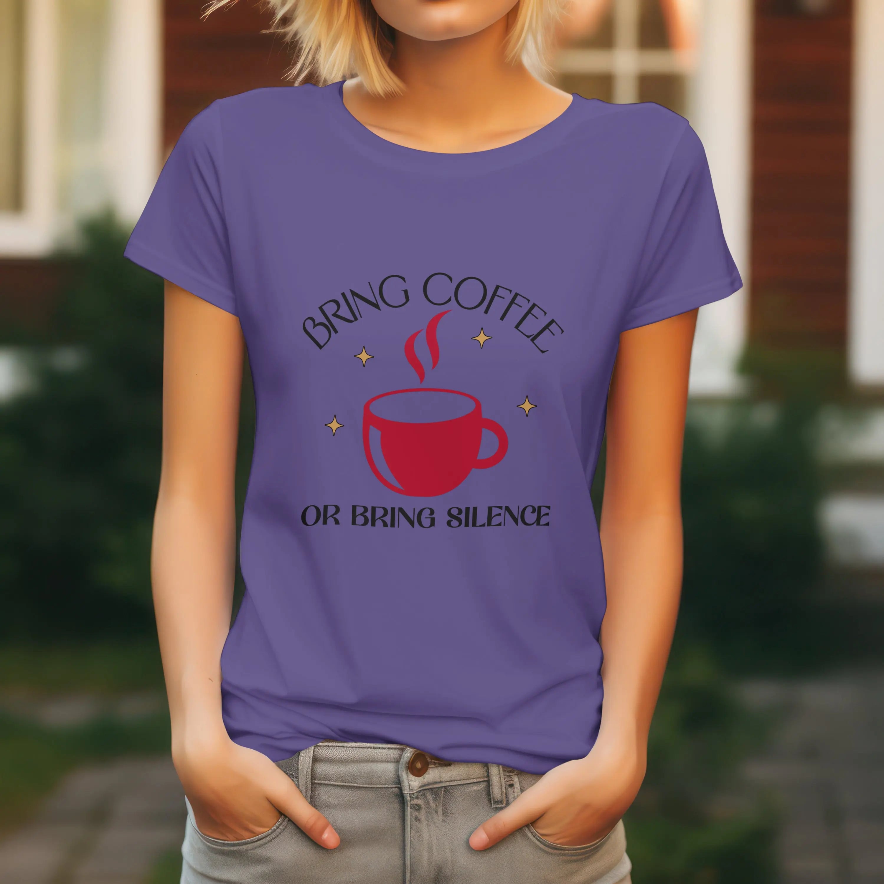 Bring Coffee Tshirt - Bring Coffee or Bring Silence decorative coffee tee Printify
