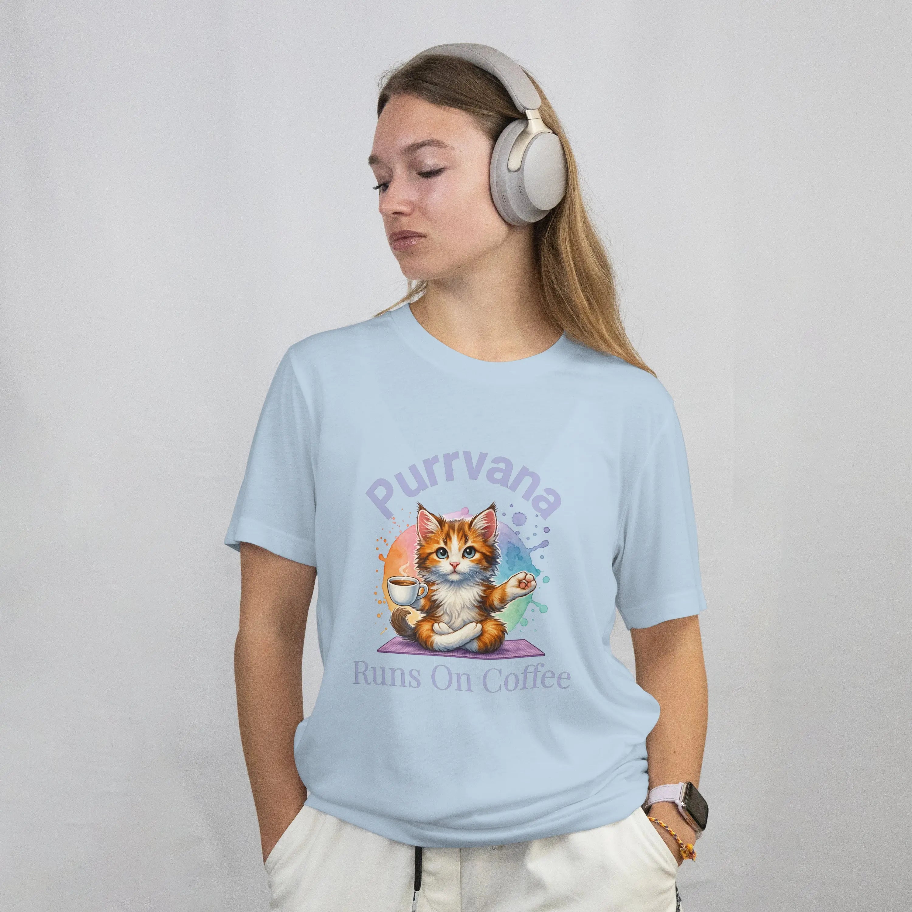 Purrvana T-Shirt – Funny Cat Lover Gift for Coffee Addicts Printify