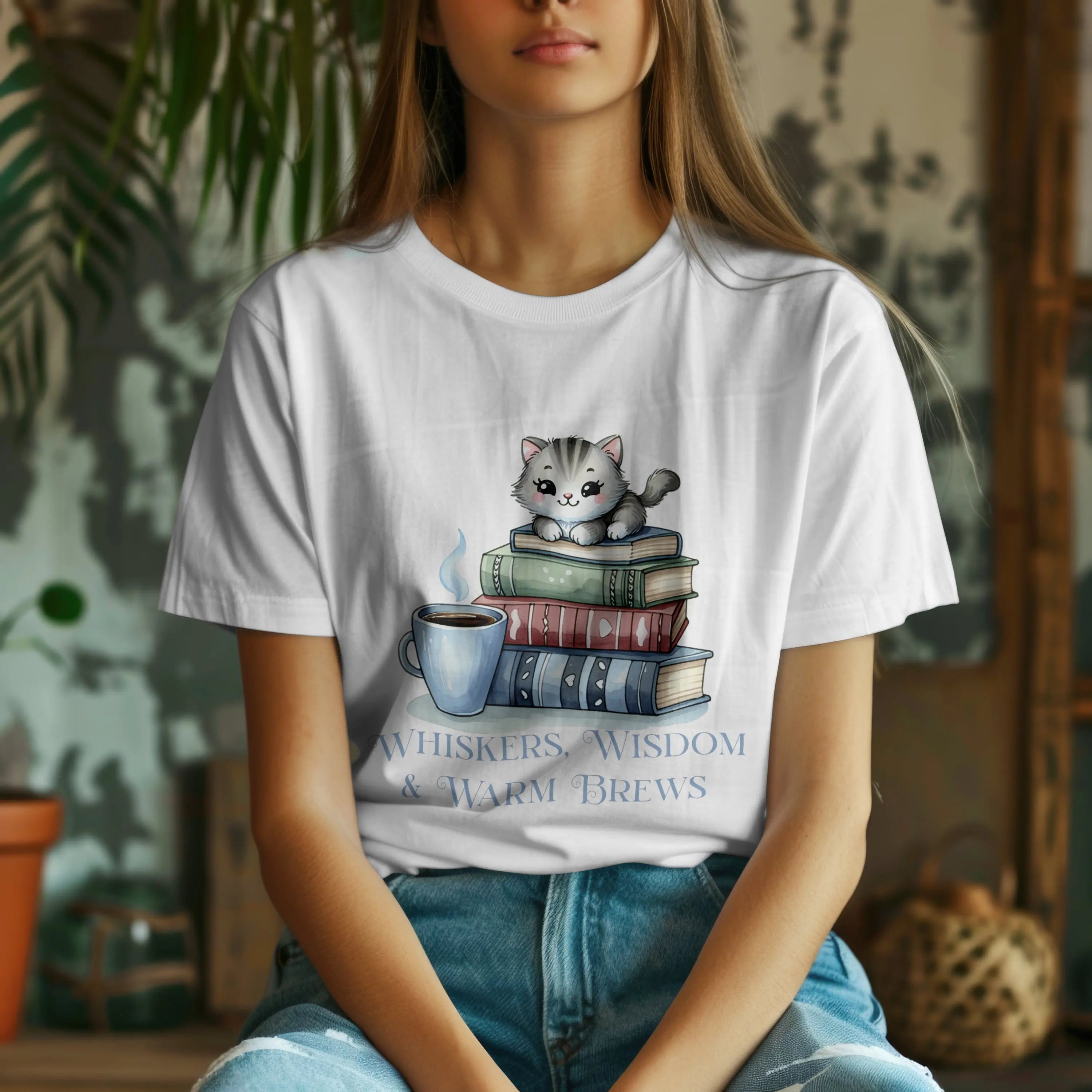 Whiskers, Wisdom and Warm Brews Tshirt Printify