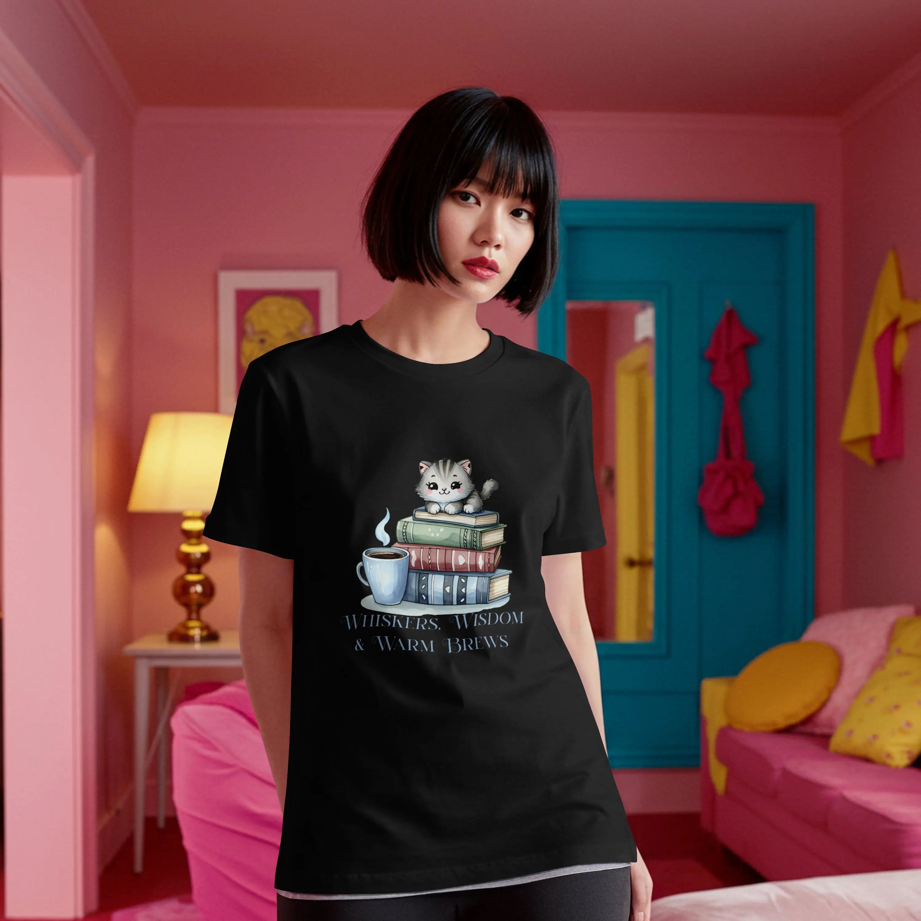 Whiskers, Wisdom and Warm Brews Tshirt Printify