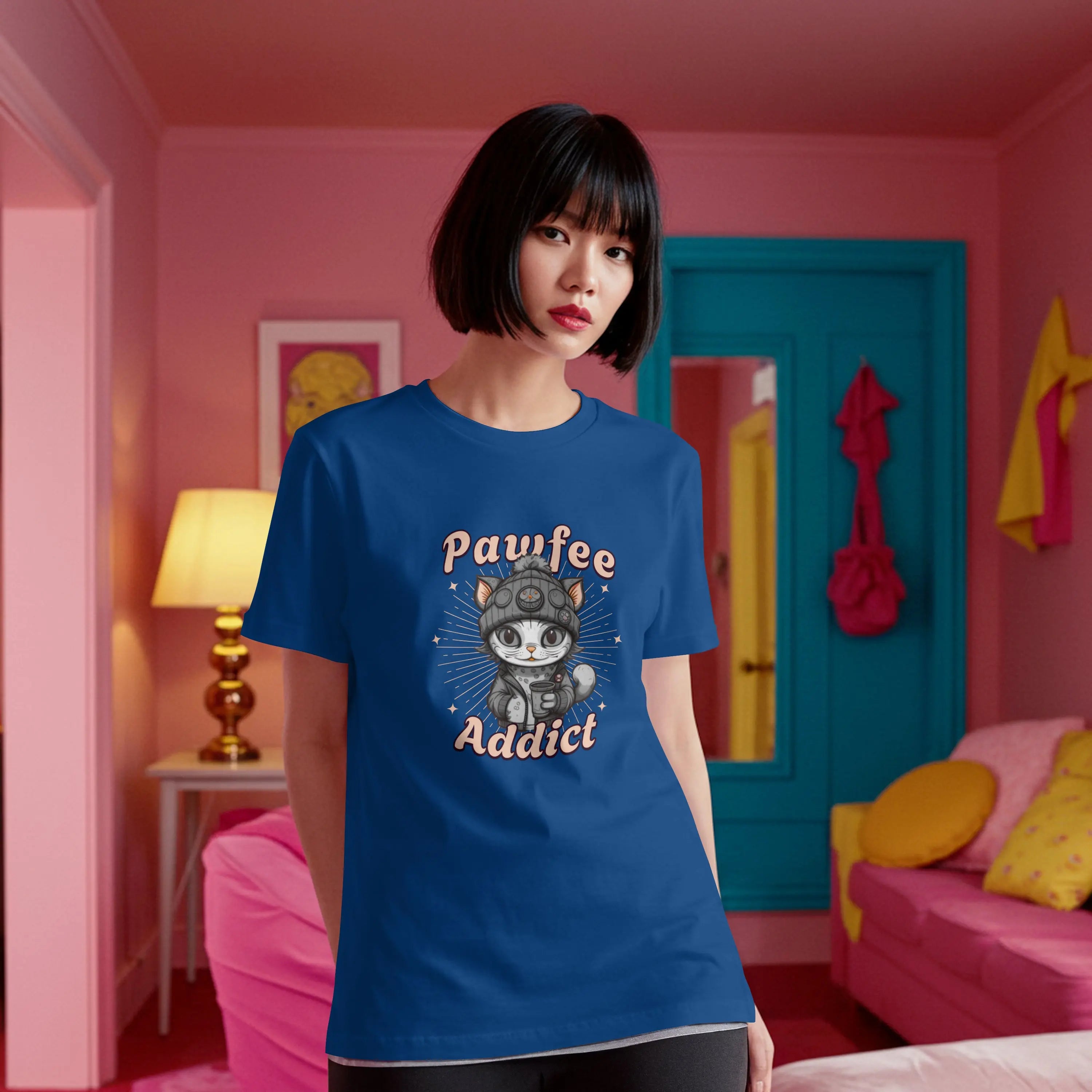 Pawfee Addict Tshirt- Cute Cat and Coffee T-Shirt Printify
