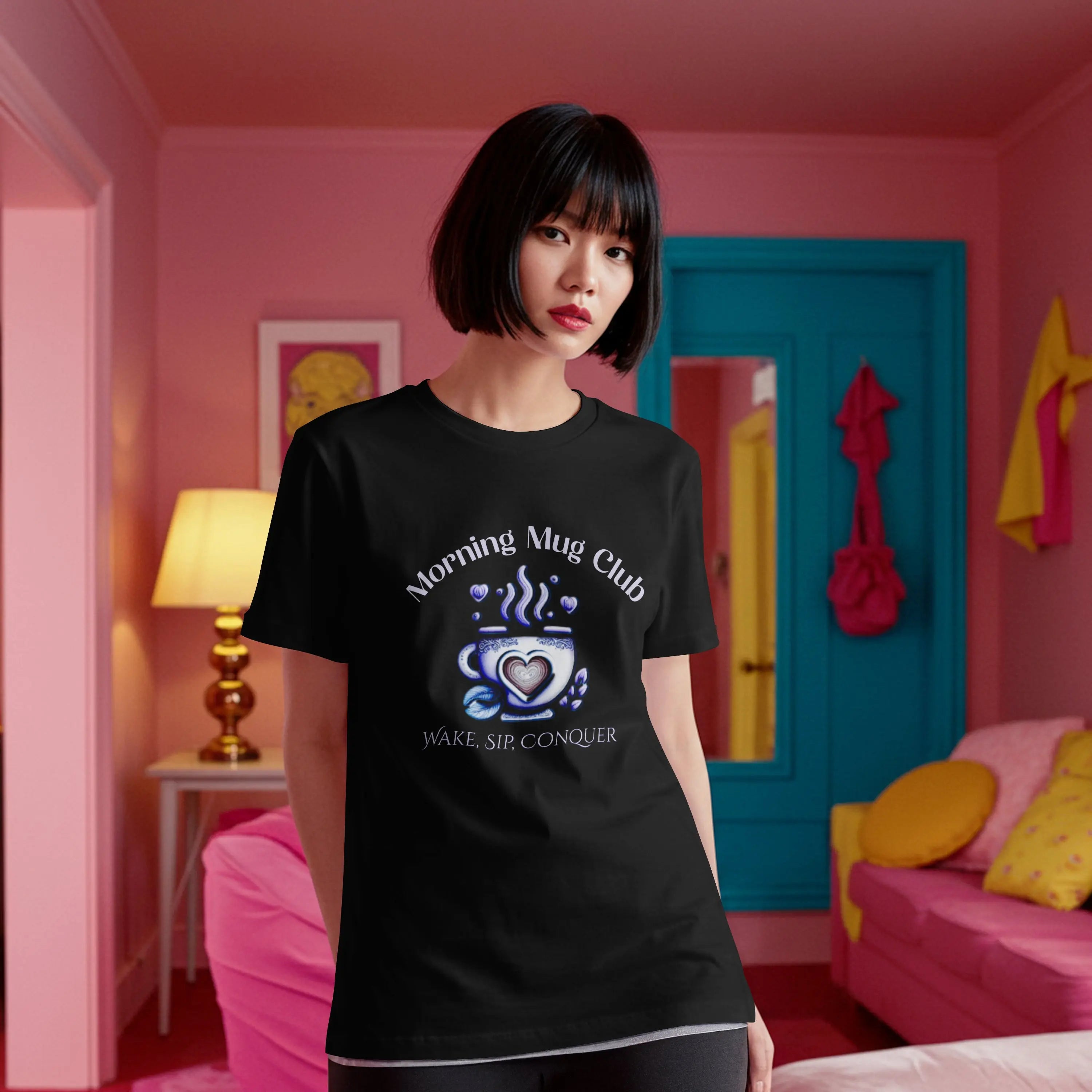 Wake, Sip, Conquer Tshirt - Morning Mug Club - Boho Style Coffee Tee Printify