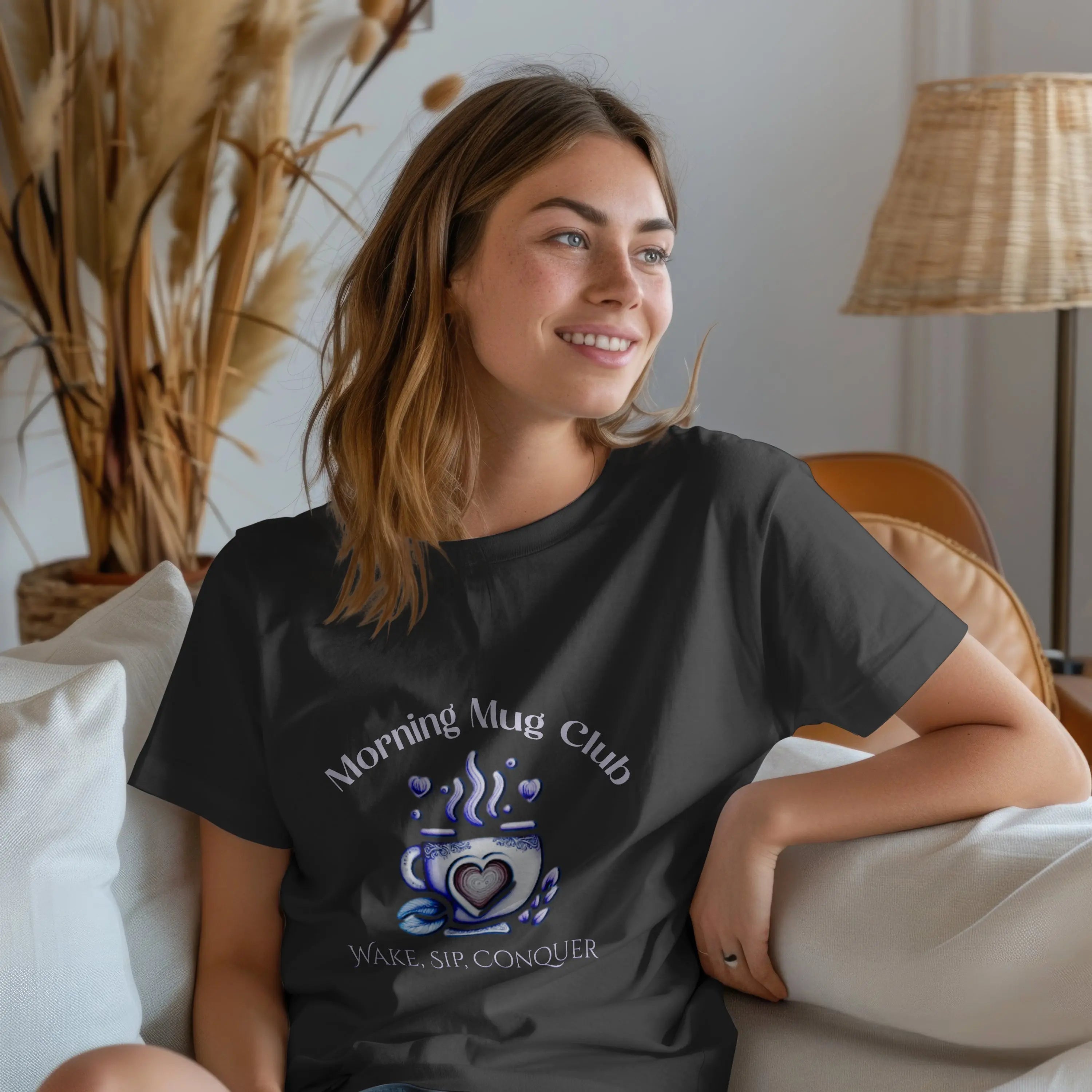 Wake, Sip, Conquer Tshirt - Morning Mug Club - Boho Style Coffee Tee Printify