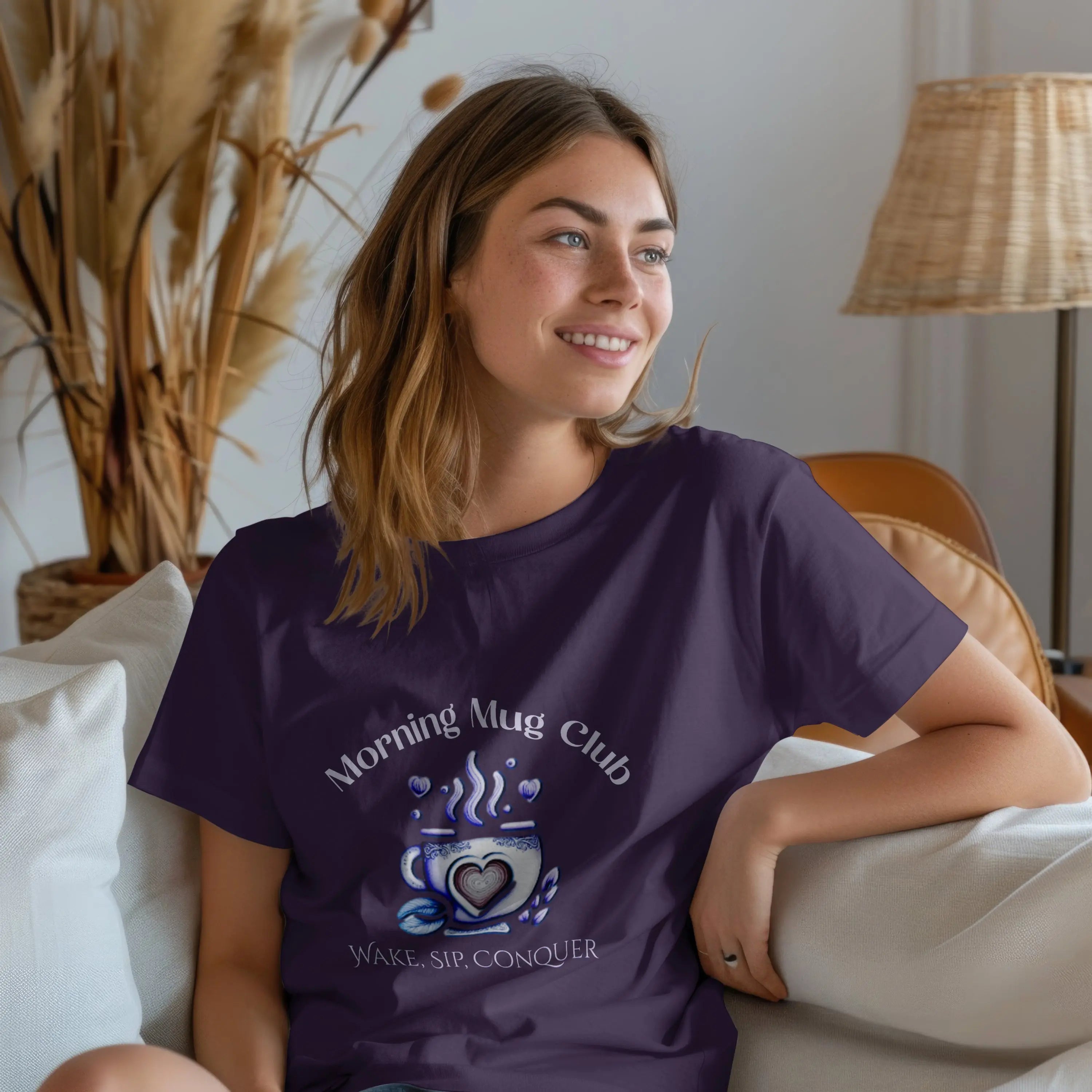 Wake, Sip, Conquer Tshirt - Morning Mug Club - Boho Style Coffee Tee Printify