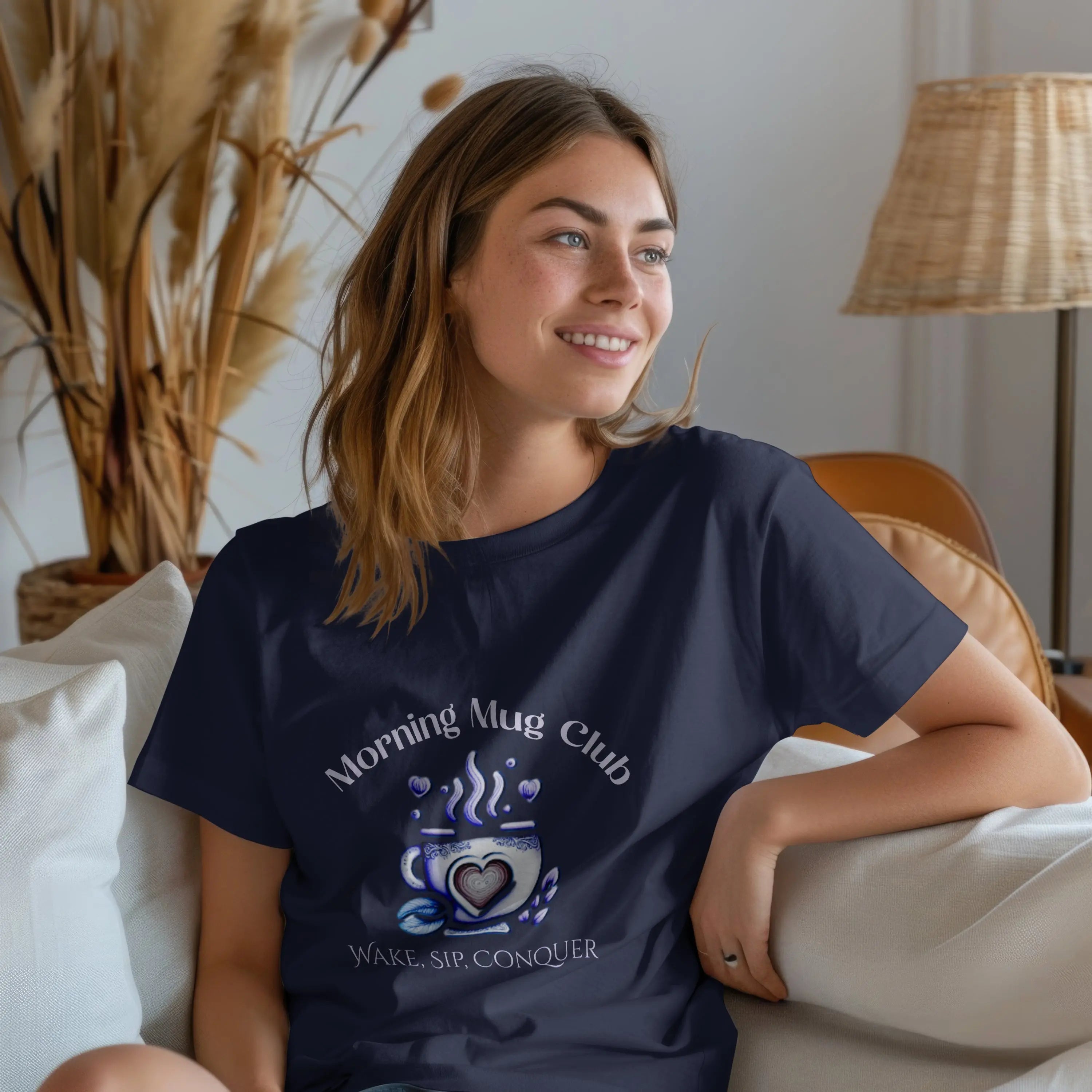 Wake, Sip, Conquer Tshirt - Morning Mug Club - Boho Style Coffee Tee Printify