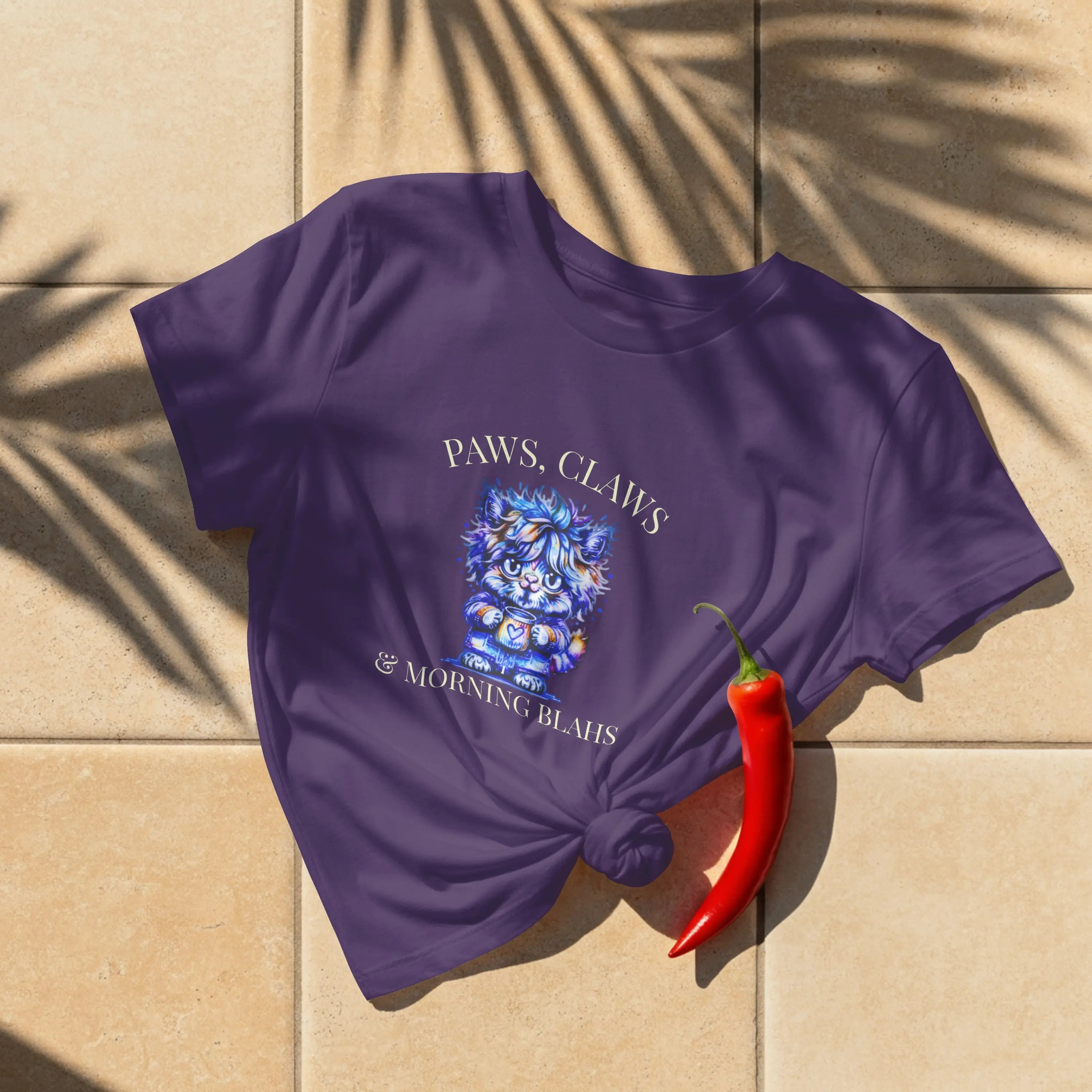 Morning Blahs Tshirt - Cute Colorful Cat and Coffee Tee Printify
