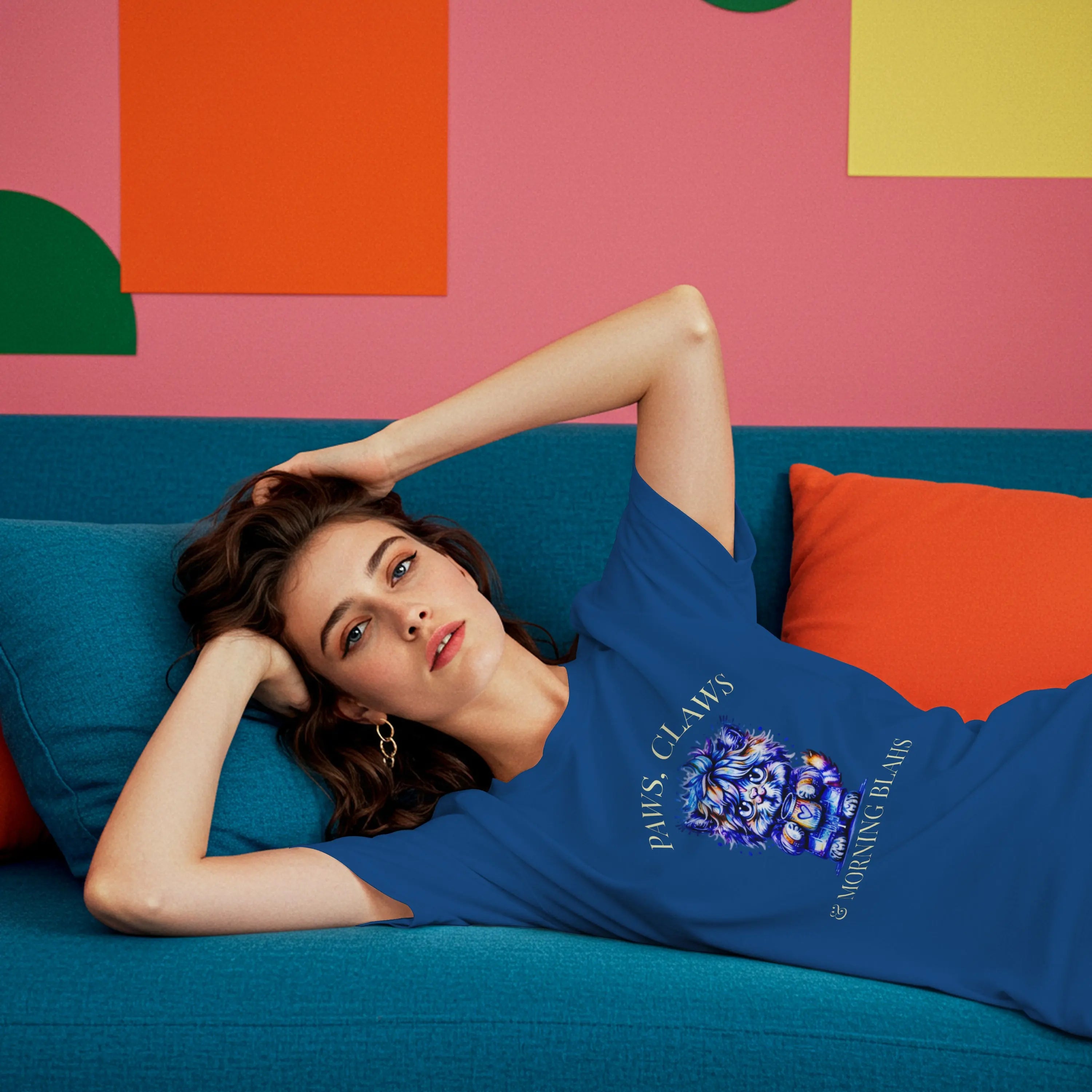 Morning Blahs Tshirt - Cute Colorful Cat and Coffee Tee Printify