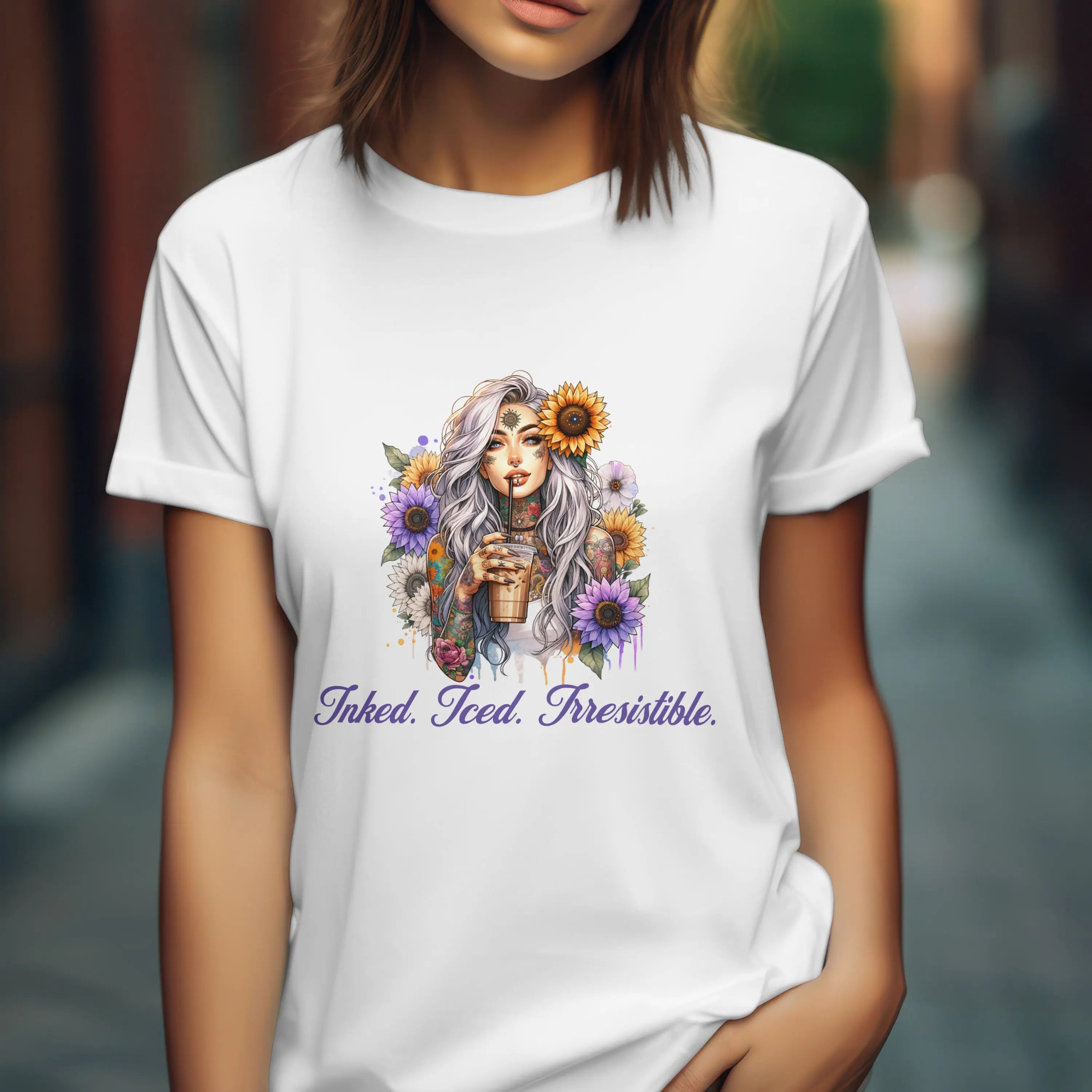 Irresistible Tshirt - Sunflower Tattoo Woman Coffee Tee Printify