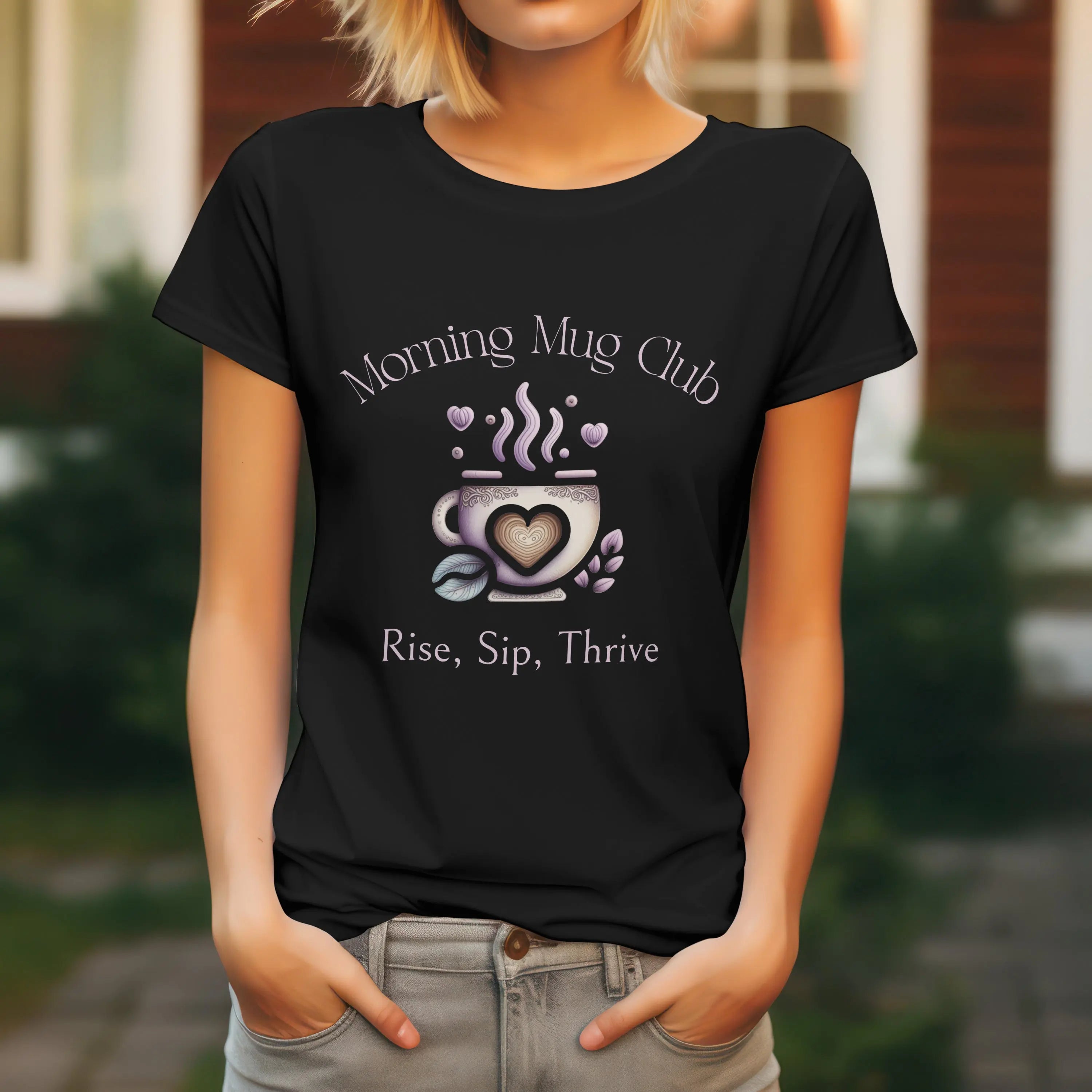 Rise Sip Thrive Tshirt - Morning Mug Club - Boho Style Coffee Mug Tee Printify