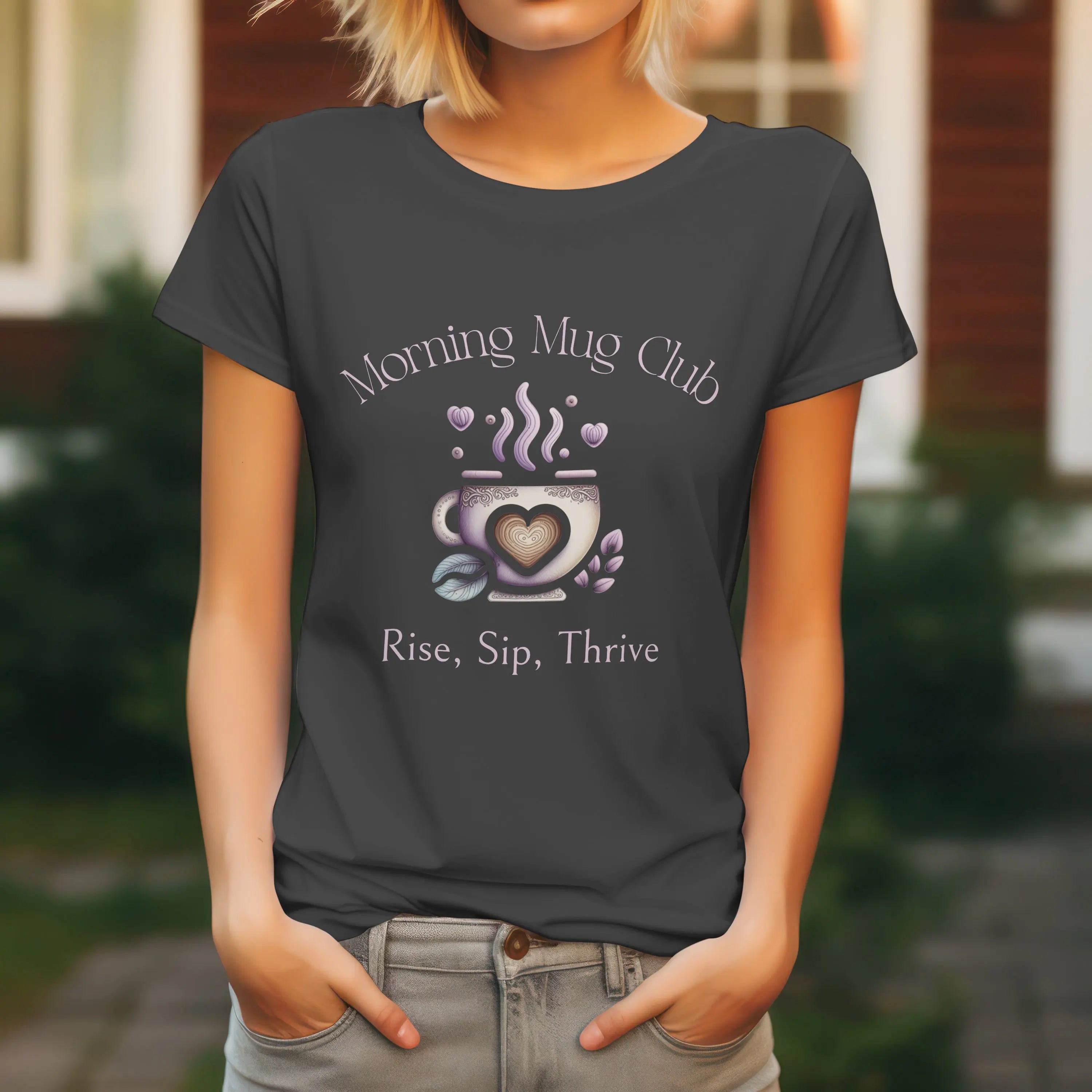 Rise Sip Thrive Tshirt - Morning Mug Club - Boho Style Coffee Mug Tee Printify