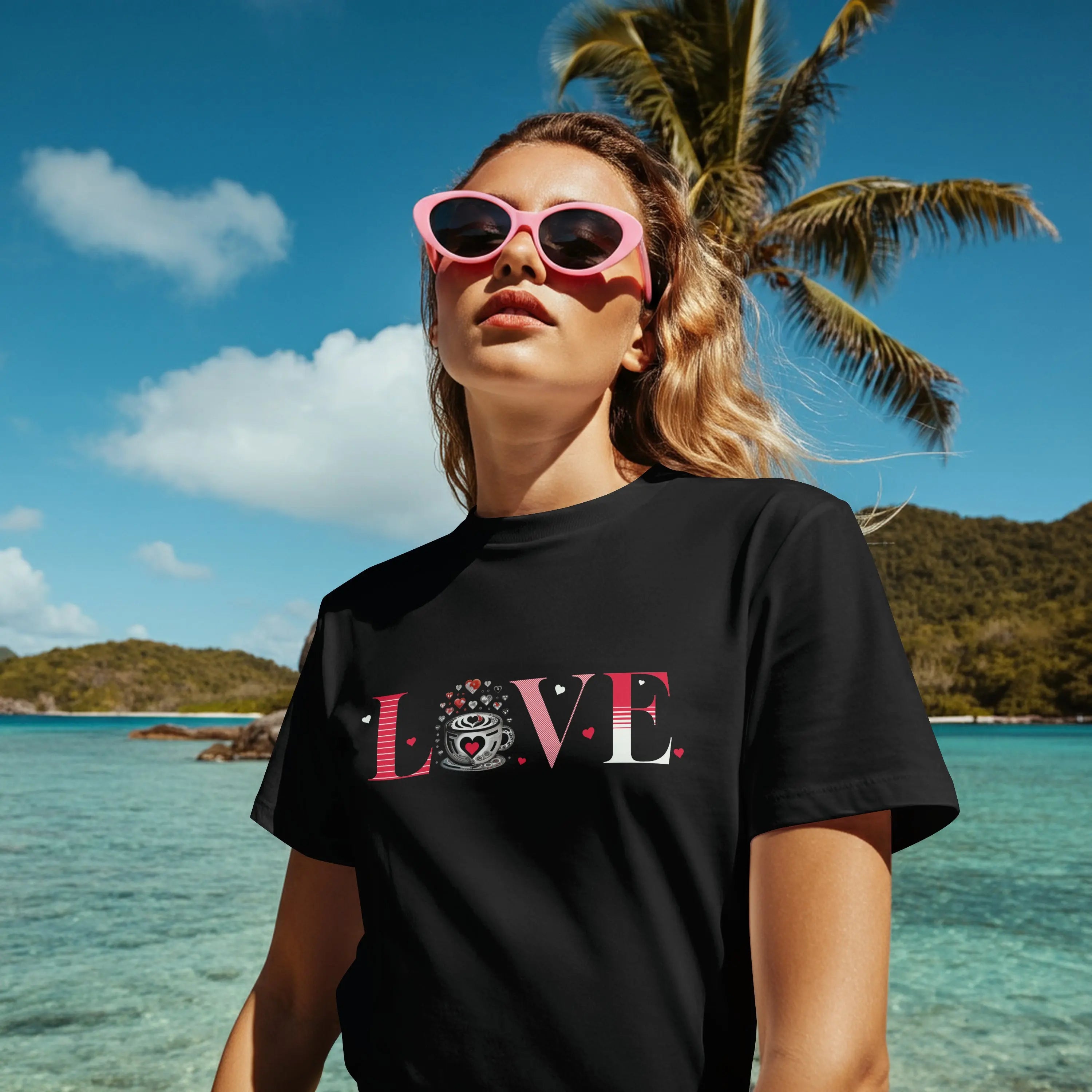 Coffee Love T-Shirt – “LOVE” with Coffee Cup Design Printify