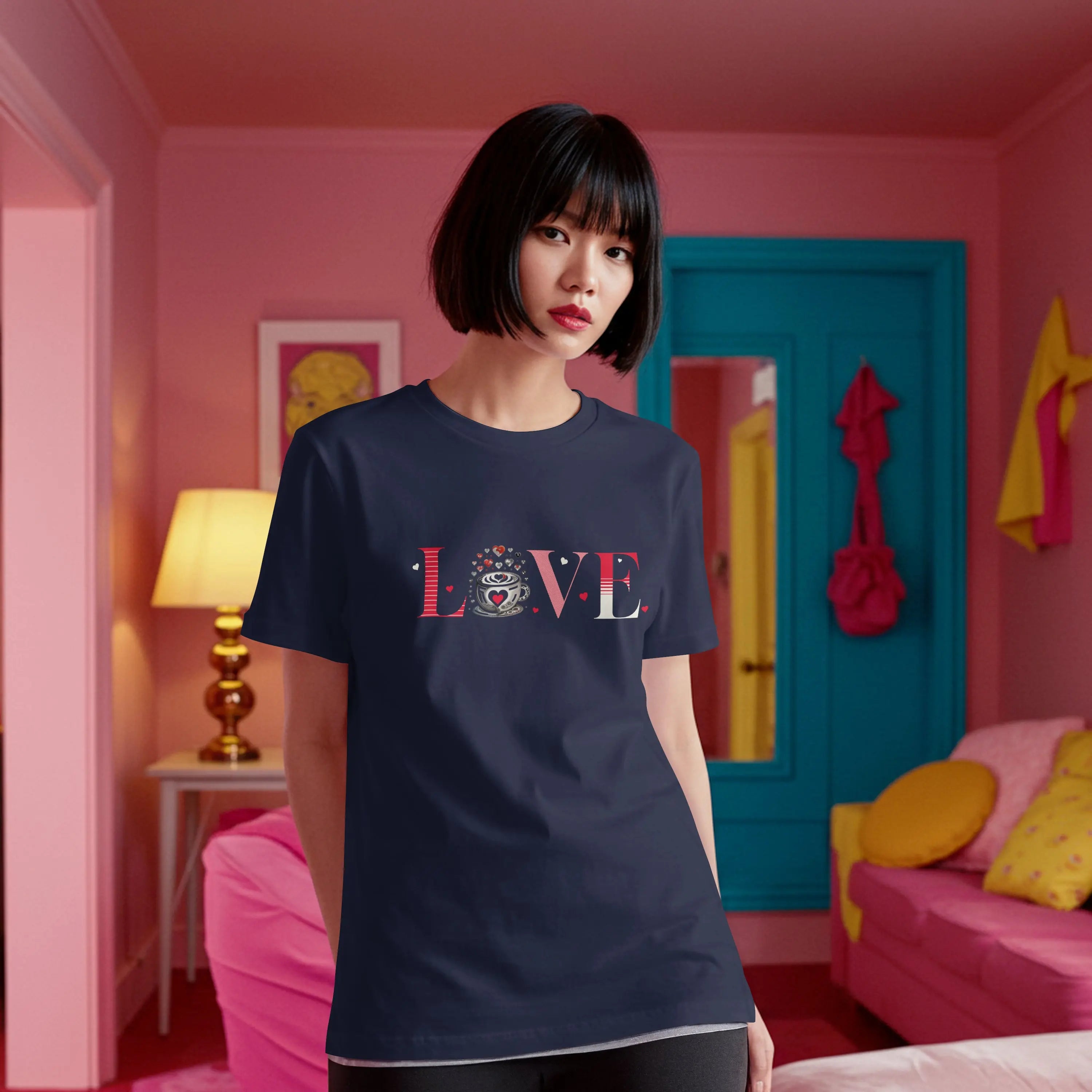 Coffee Love T-Shirt – “LOVE” with Coffee Cup Design Printify
