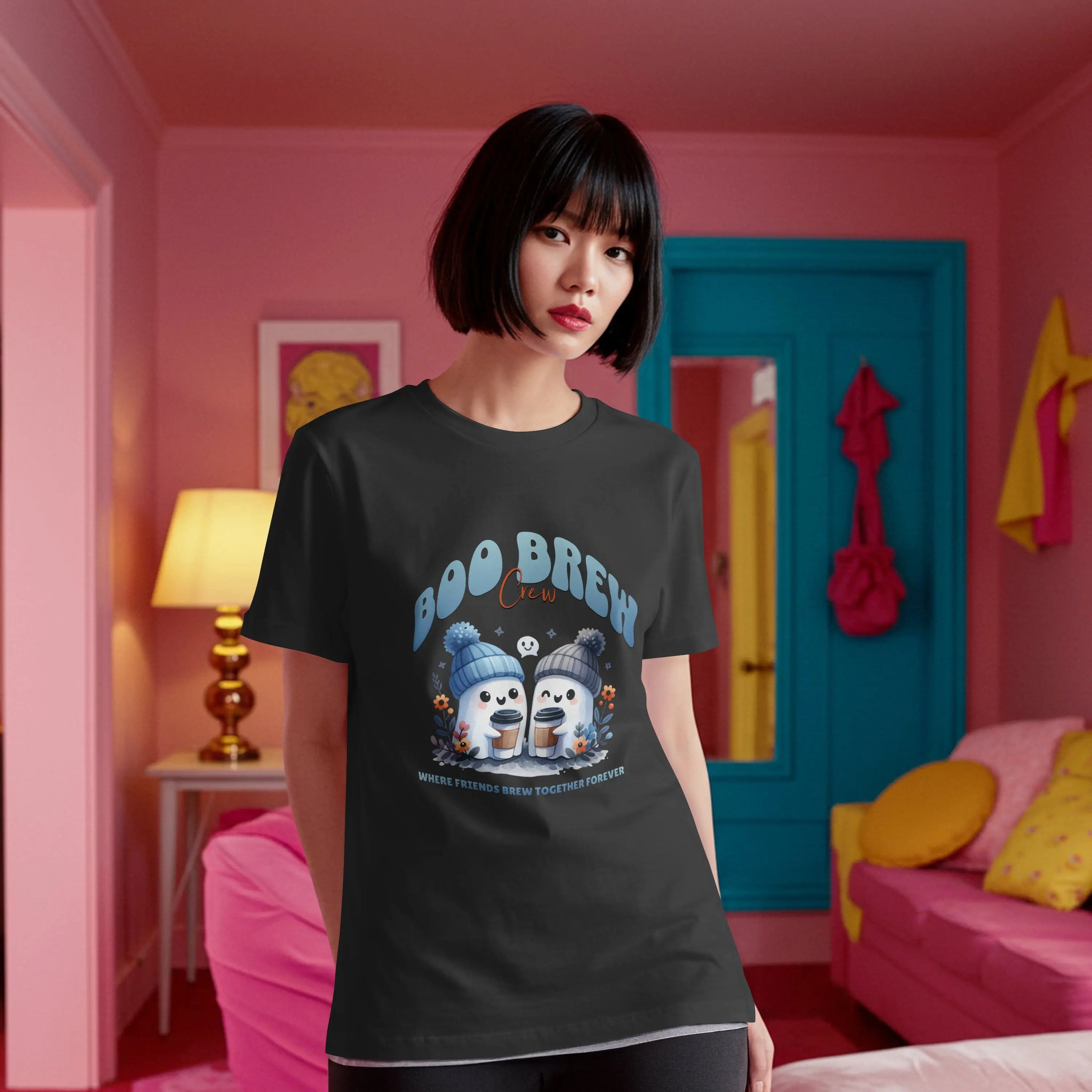 Boo Brew Crew T-Shirt - Cute Ghost Coffee tee Printify