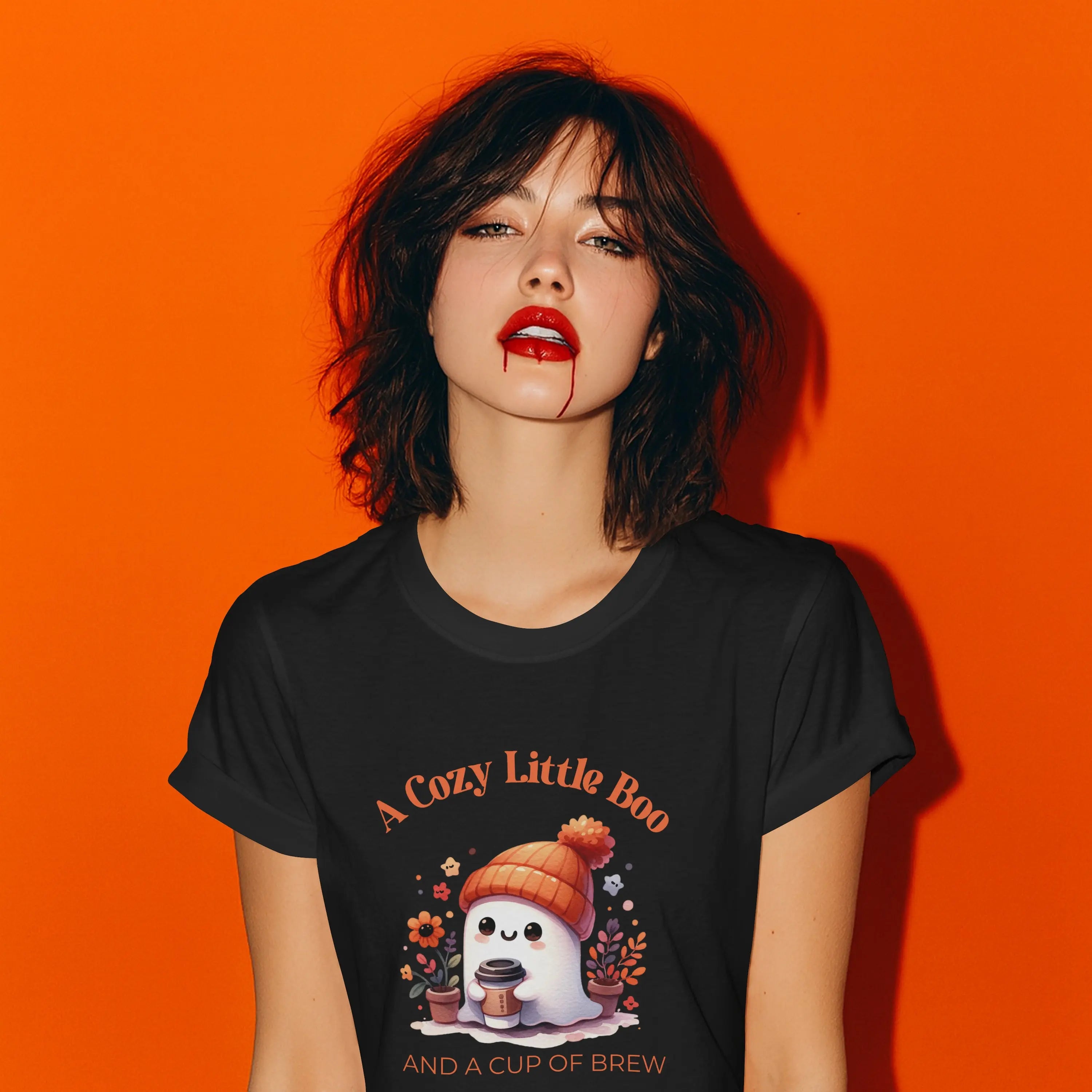 Cozy Little Boo T-Shirt – “A Cozy Little Boo and a Cup of Brew” Printify