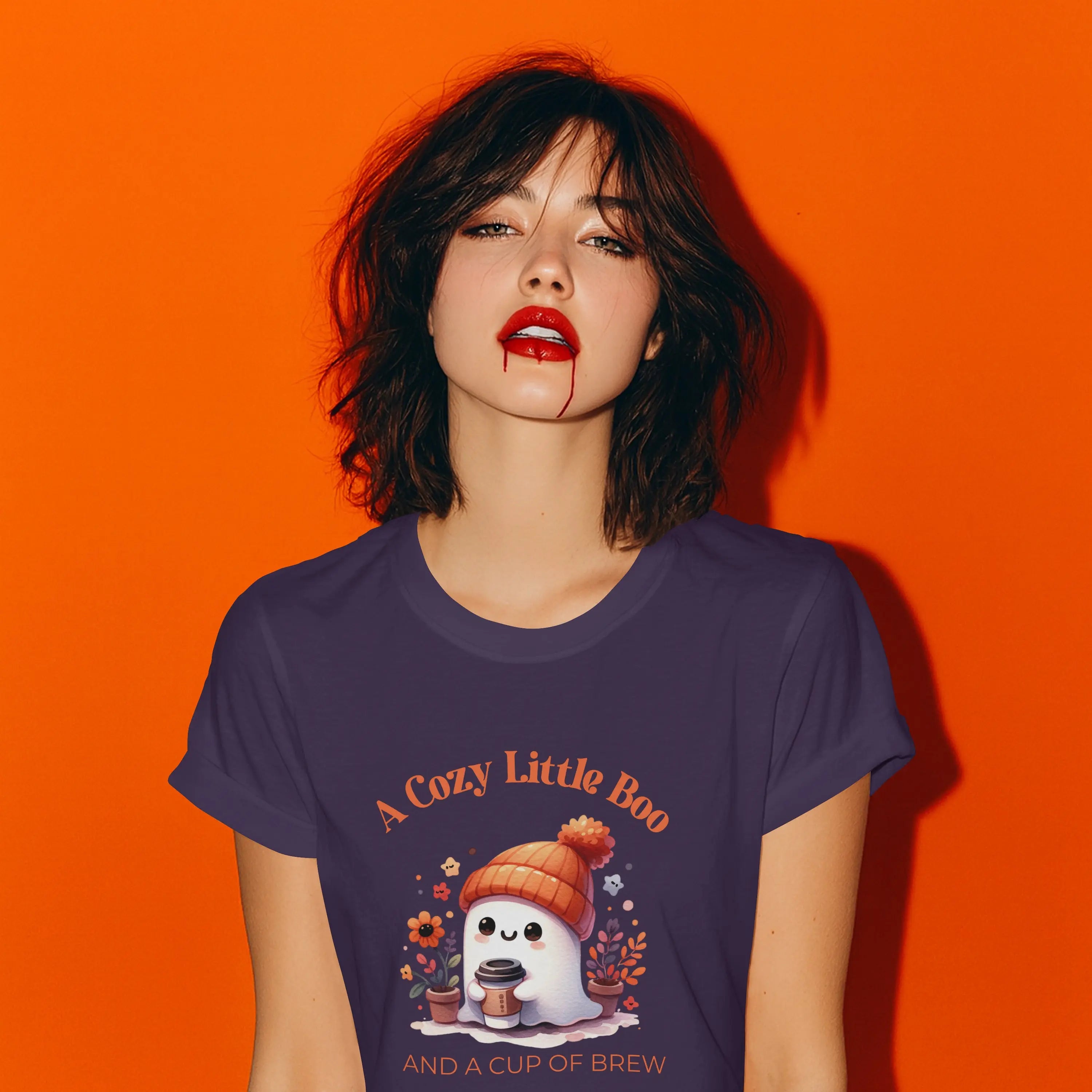 Cozy Little Boo T-Shirt – “A Cozy Little Boo and a Cup of Brew” Printify