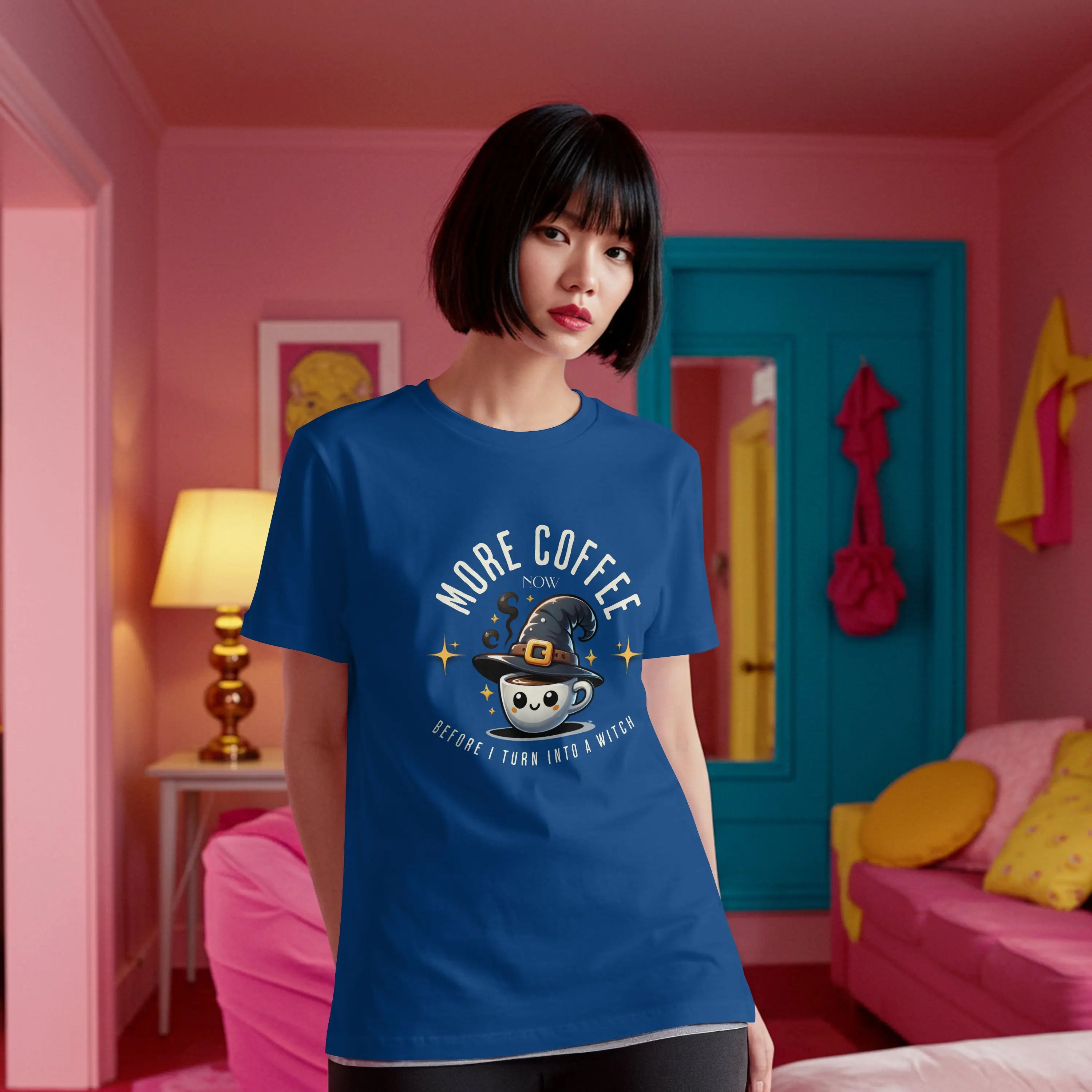 More Coffee Now T-Shirt | Cute Witch Coffee Tee, Halloween Gift, Funny Shirt, Coffee Lover Apparel, Spooky Season Outfit Printify