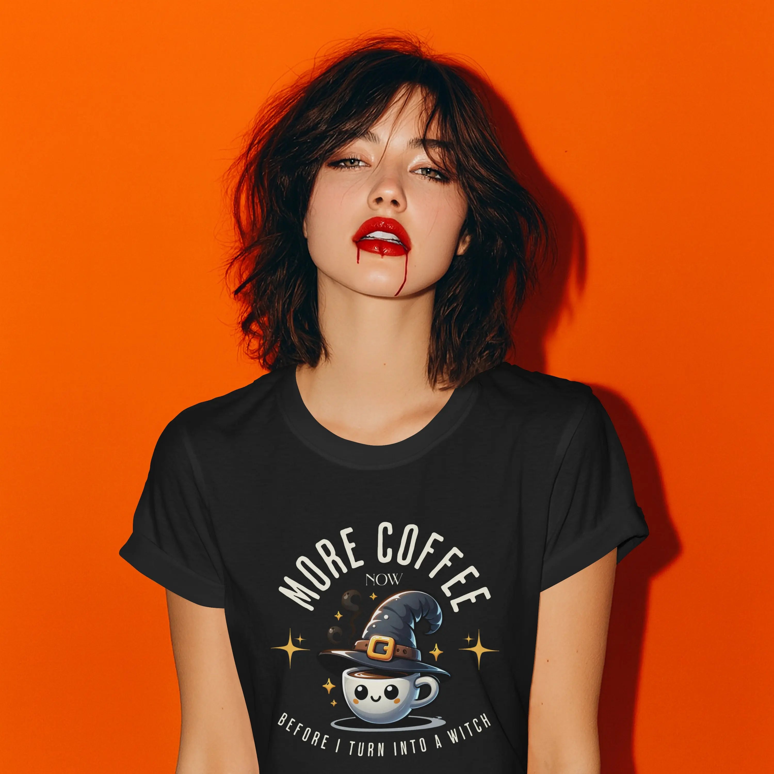More Coffee Now T-Shirt | Cute Witch Coffee Tee, Halloween Gift, Funny Shirt, Coffee Lover Apparel, Spooky Season Outfit Printify