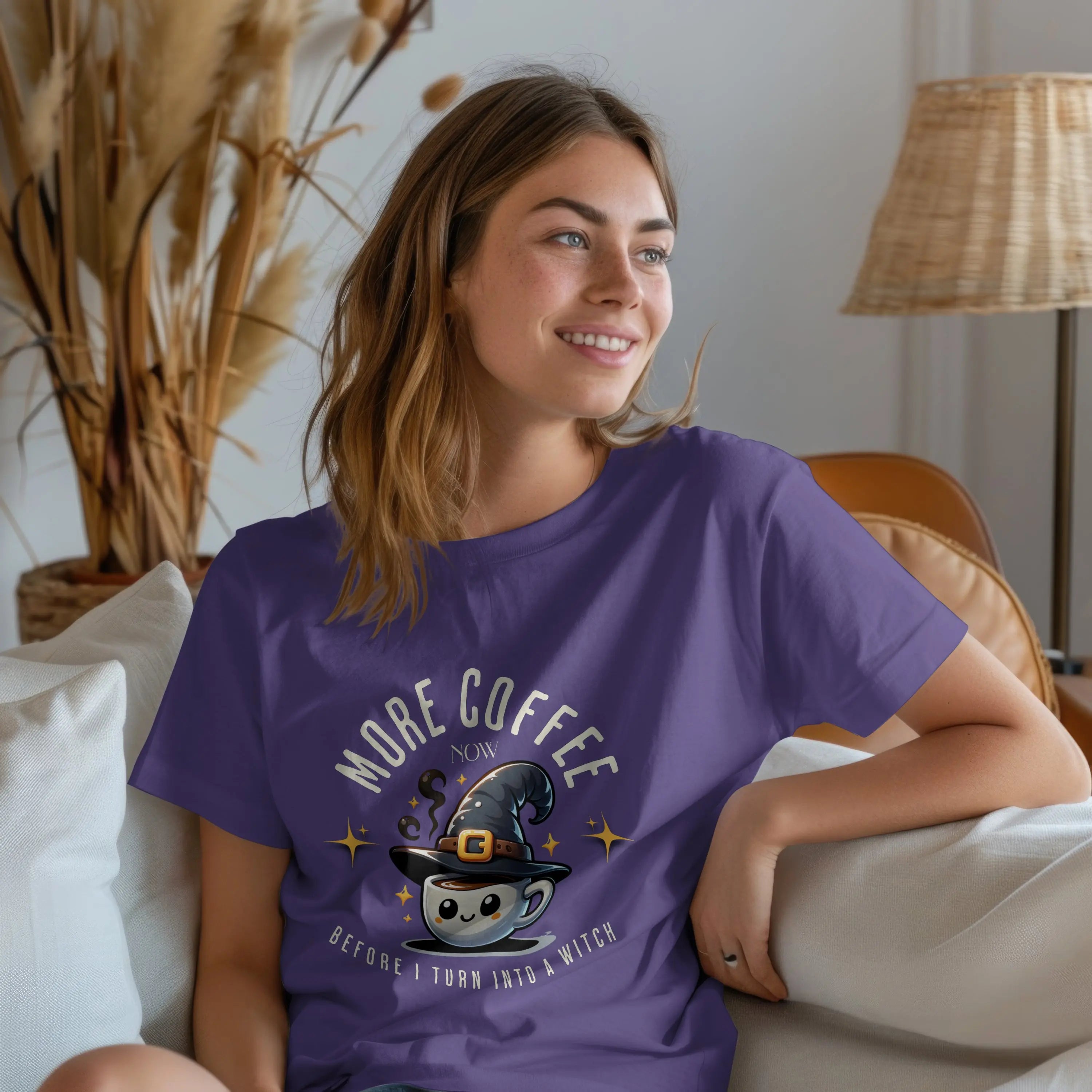 More Coffee Now T-Shirt | Cute Witch Coffee Tee, Halloween Gift, Funny Shirt, Coffee Lover Apparel, Spooky Season Outfit Printify