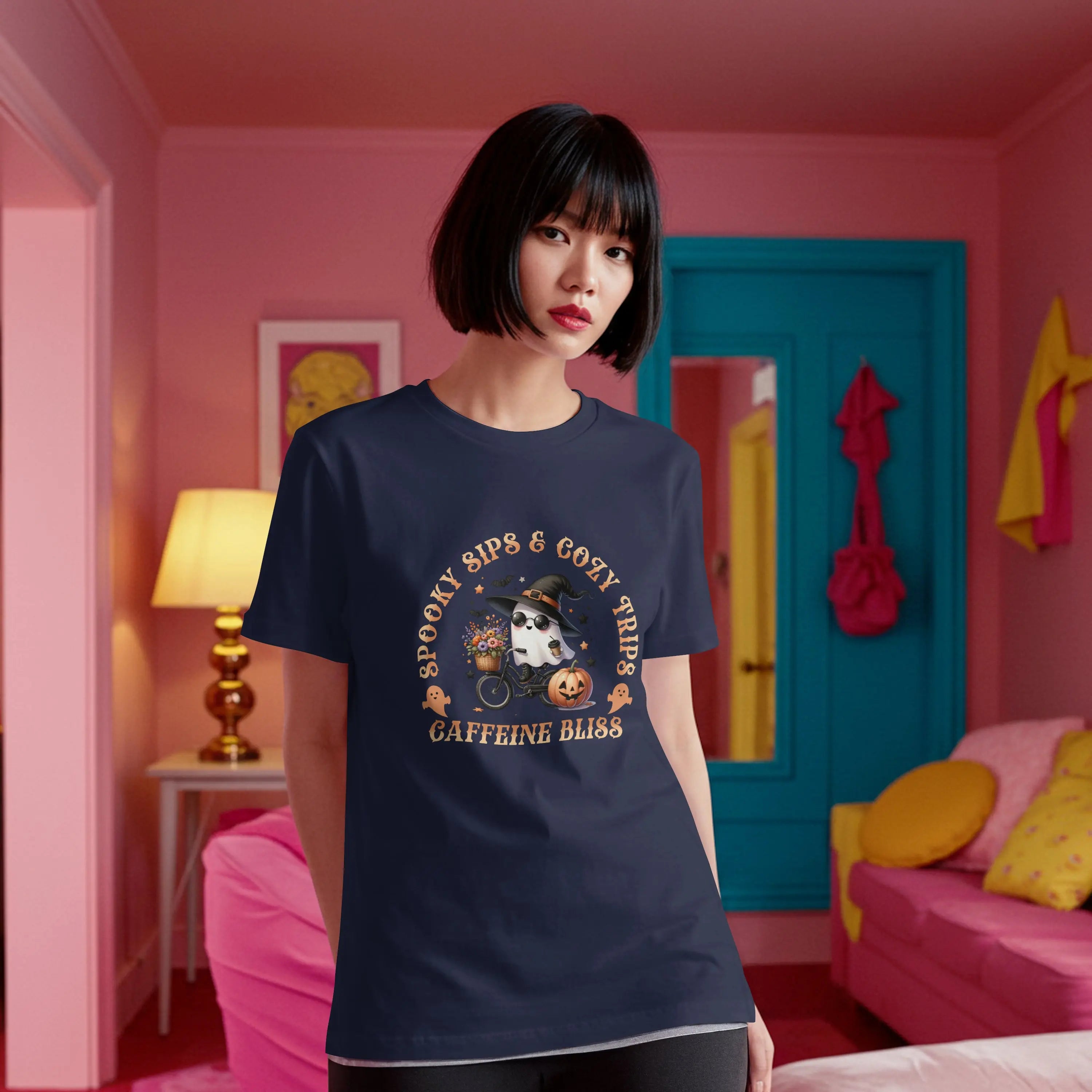 Spooky Sips T-Shirt - Spooky Sips and Cozy Trips Caffeine Bliss Design Printify
