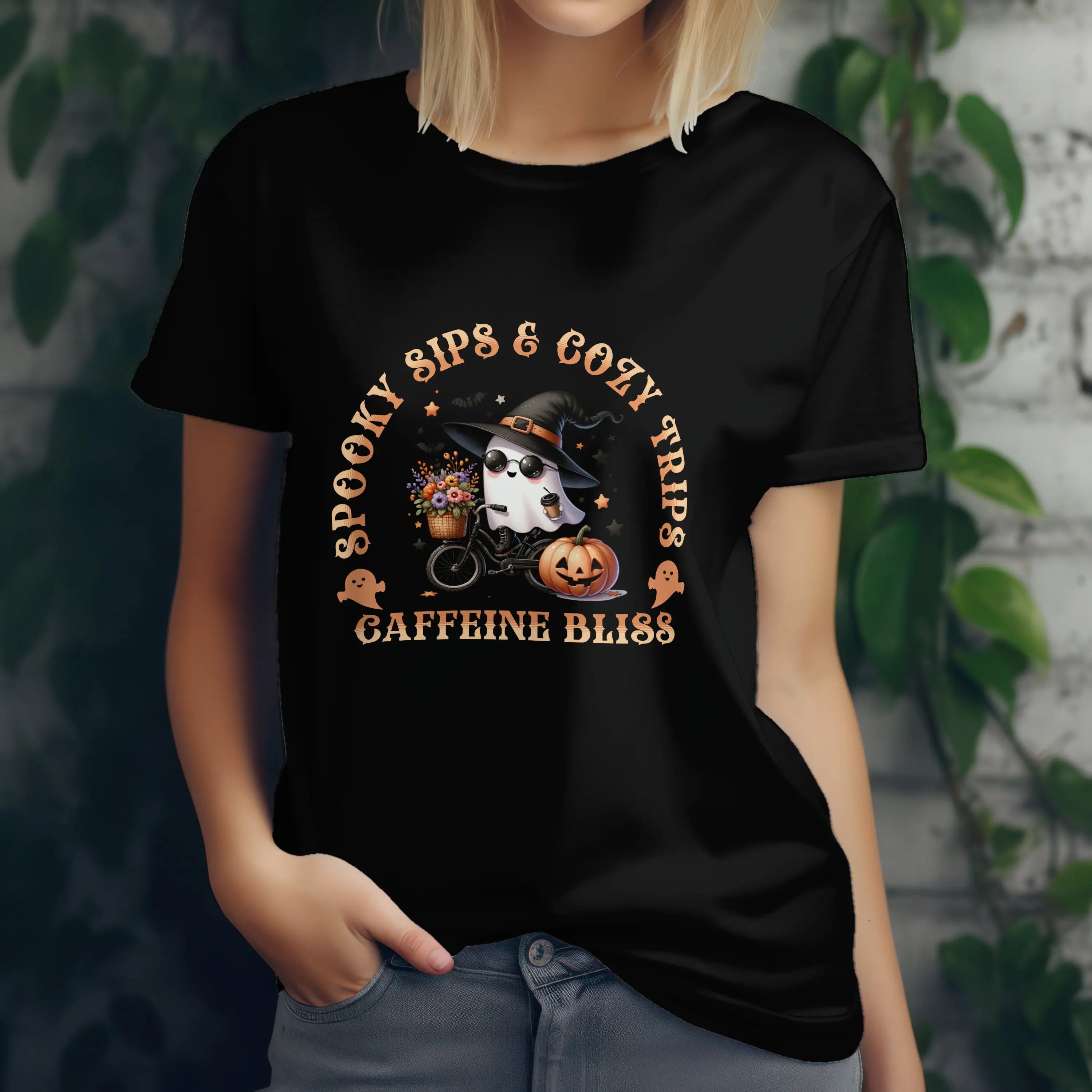 Spooky Sips T-Shirt - Spooky Sips and Cozy Trips Caffeine Bliss Design Printify