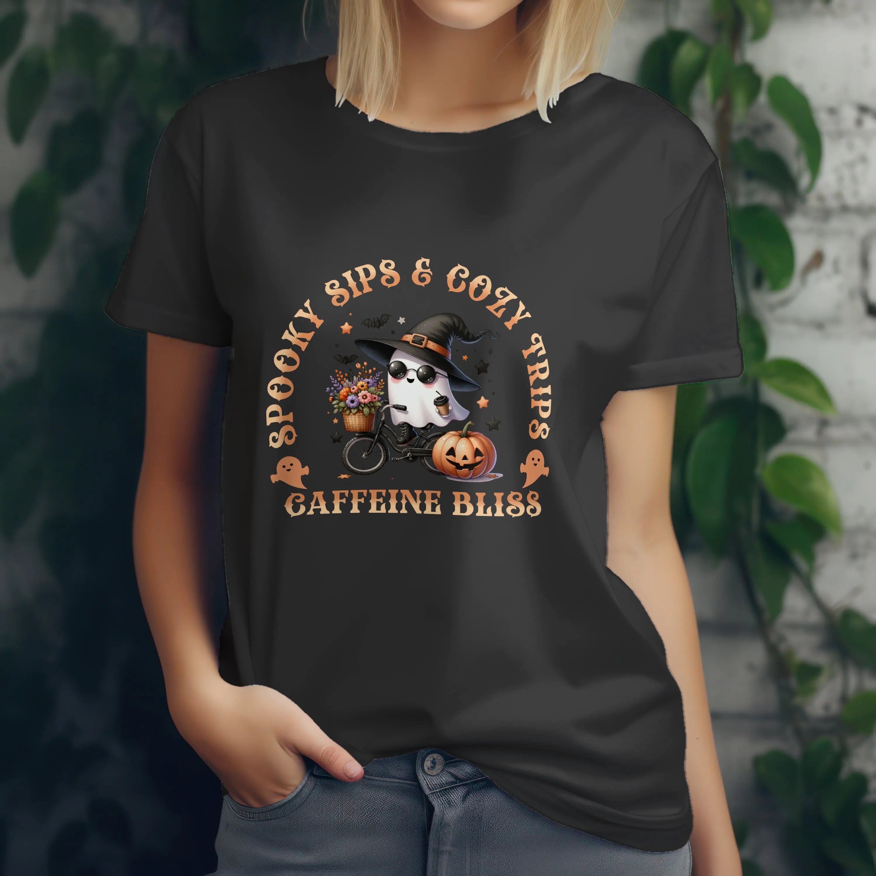 Spooky Sips T-Shirt - Spooky Sips and Cozy Trips Caffeine Bliss Design Printify