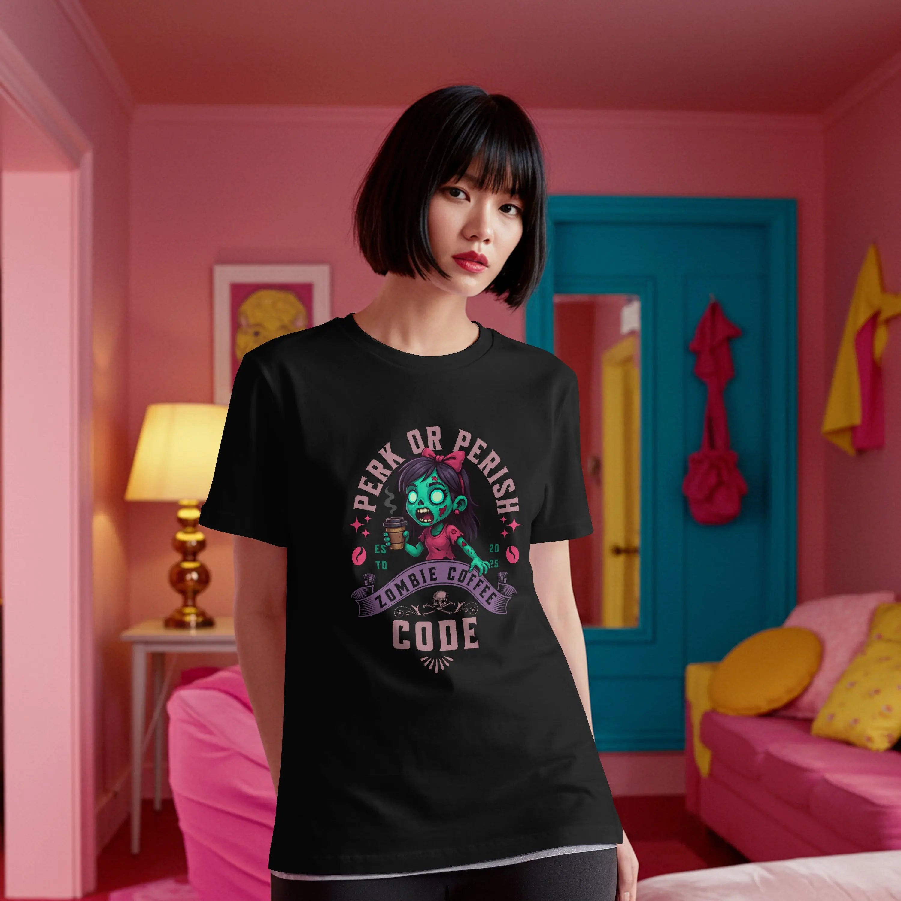 Perk or Perish Tshirt - Zombie Coffee Code Printify