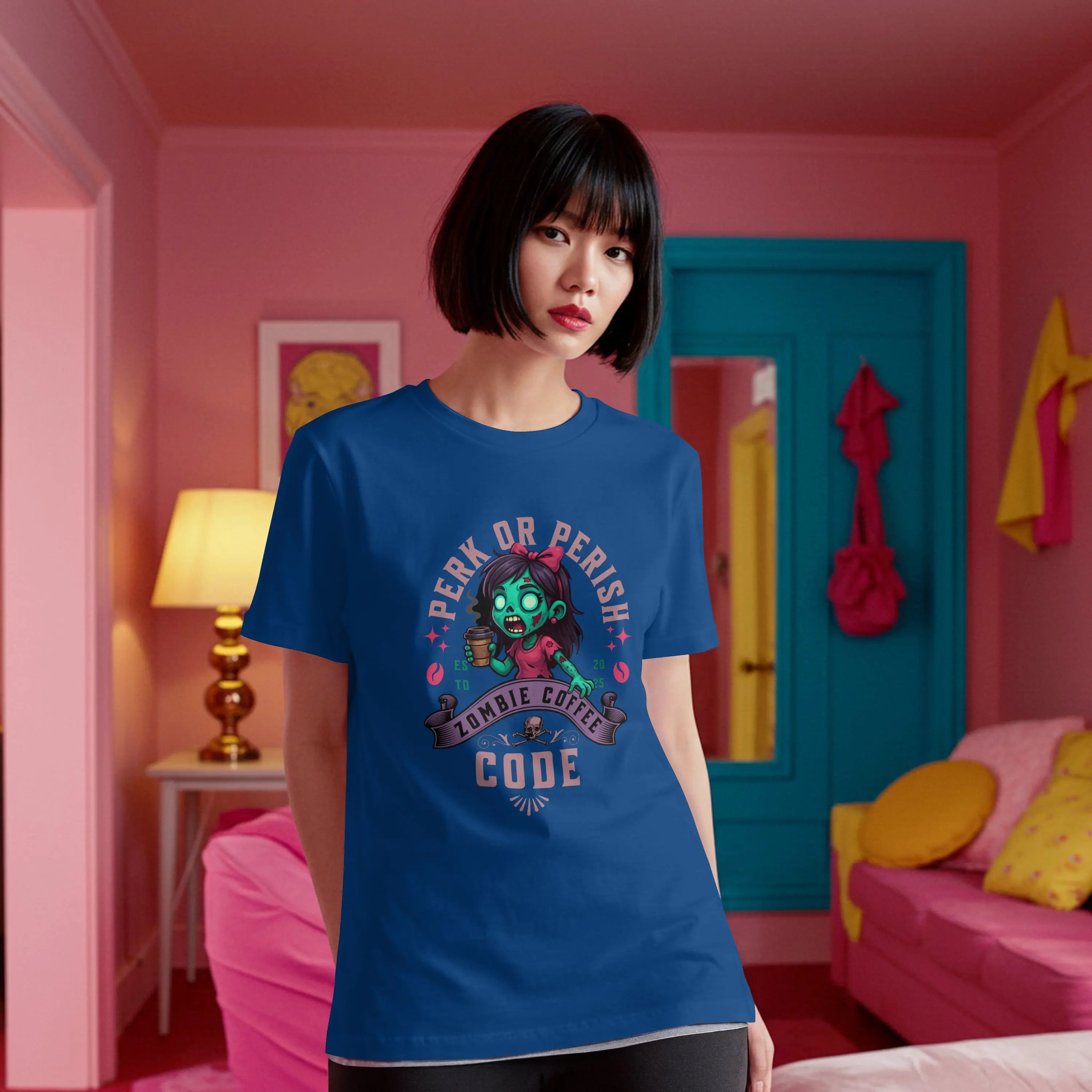 Perk or Perish Tshirt - Zombie Coffee Code Printify