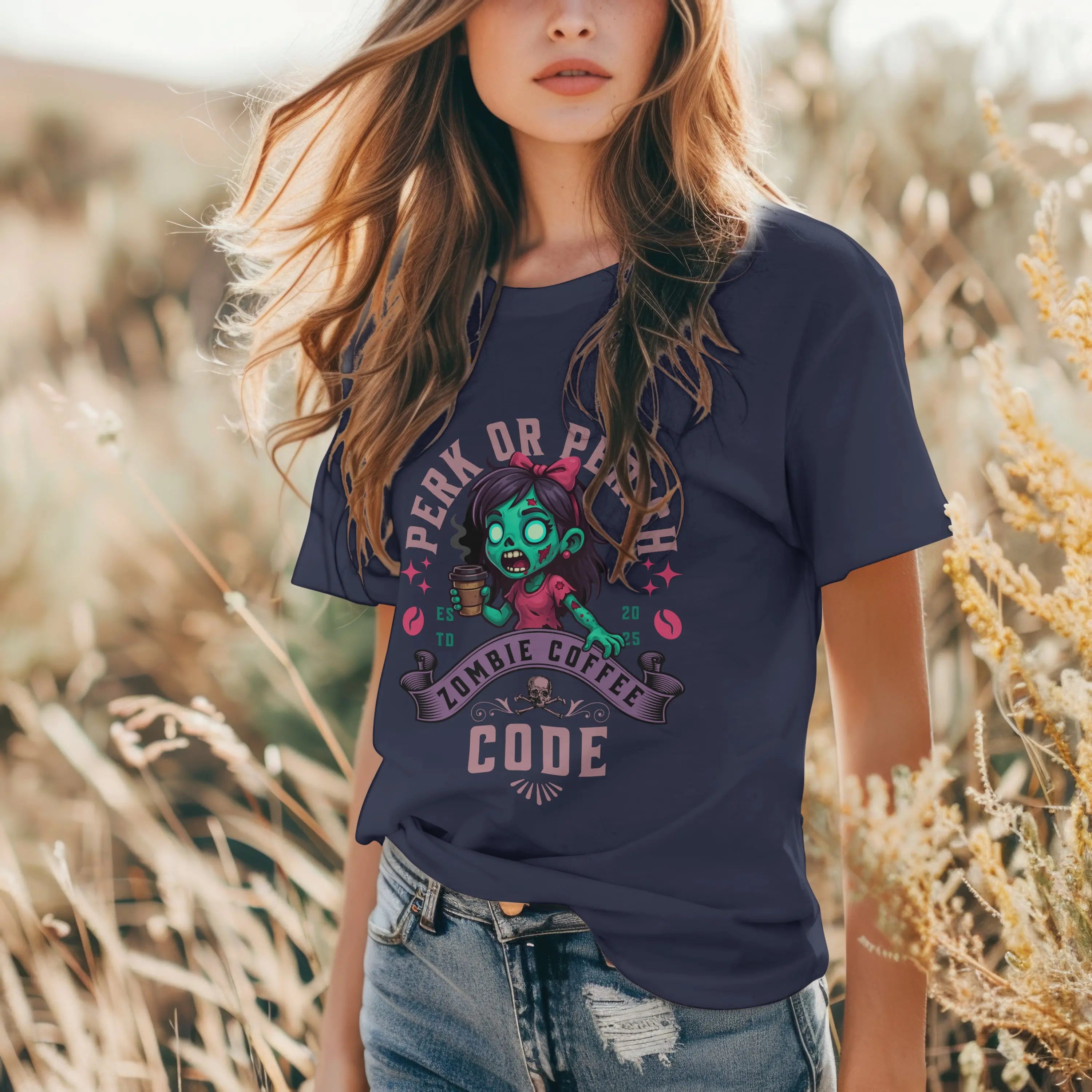 Perk or Perish Tshirt - Zombie Coffee Code Printify