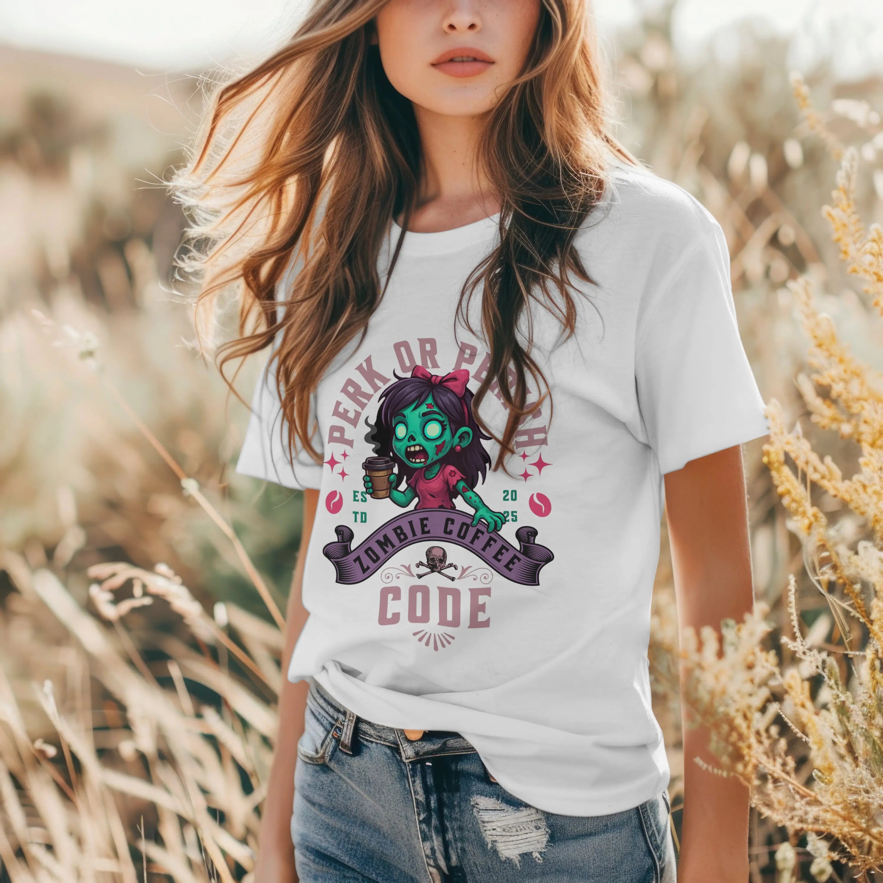 Perk or Perish Tshirt - Zombie Coffee Code Printify