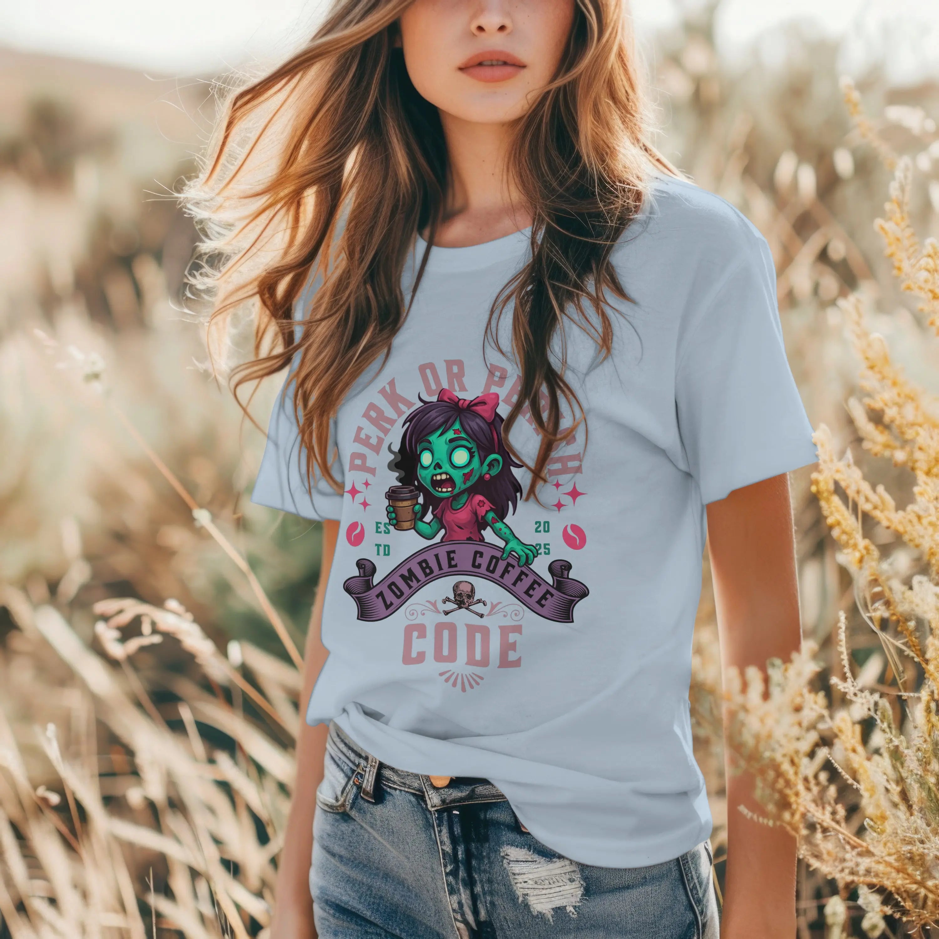 Perk or Perish Tshirt - Zombie Coffee Code Printify