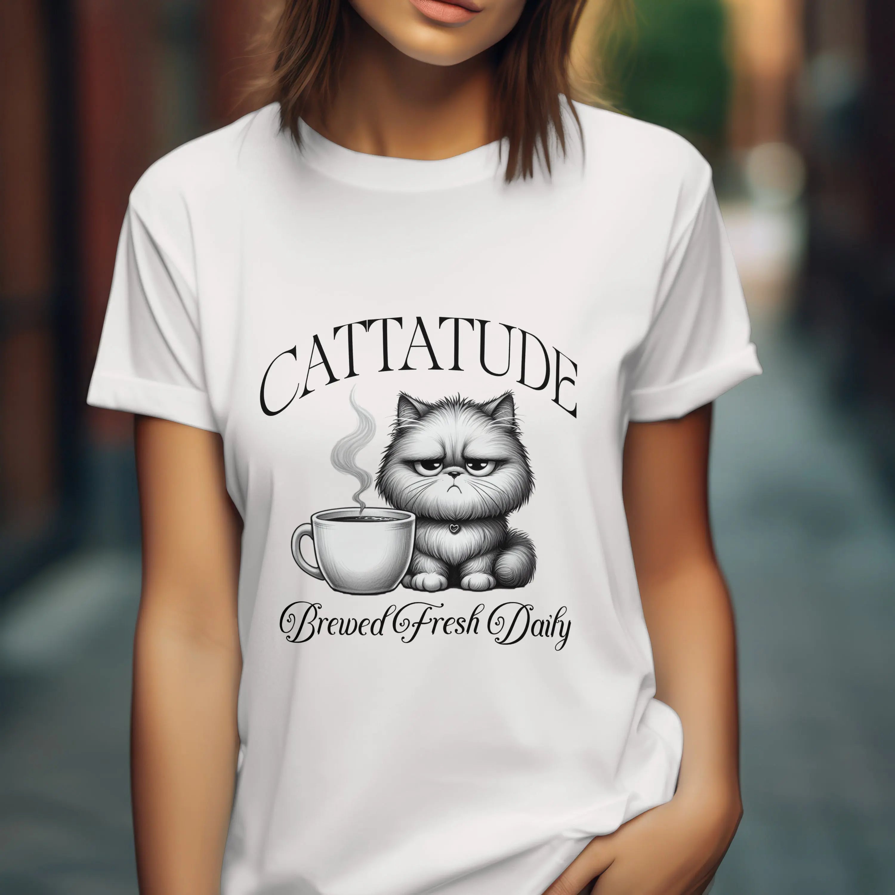 Cattitude Tshirt - Brewed Fresh Dailiy Printify