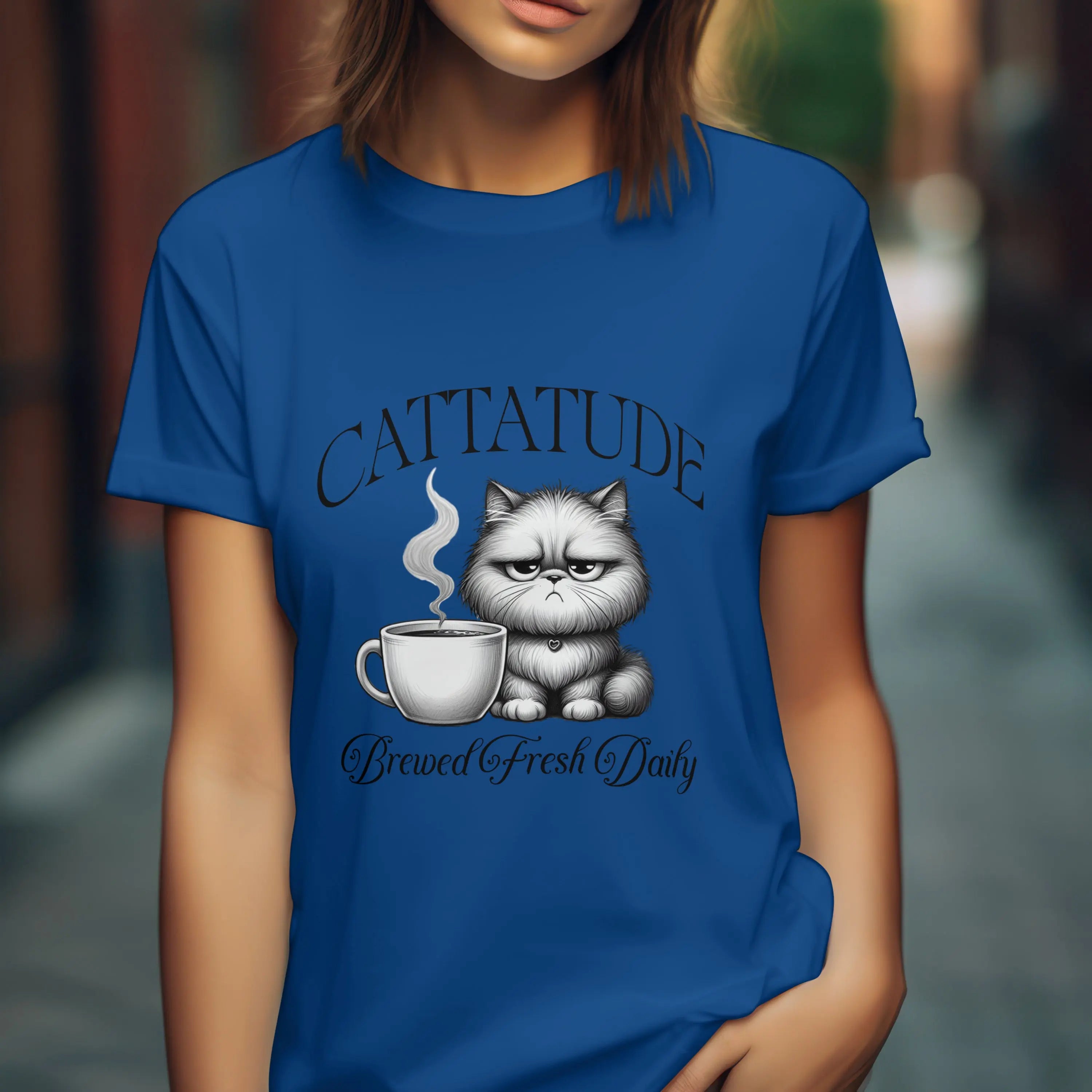 Cattitude Tshirt - Brewed Fresh Dailiy Printify