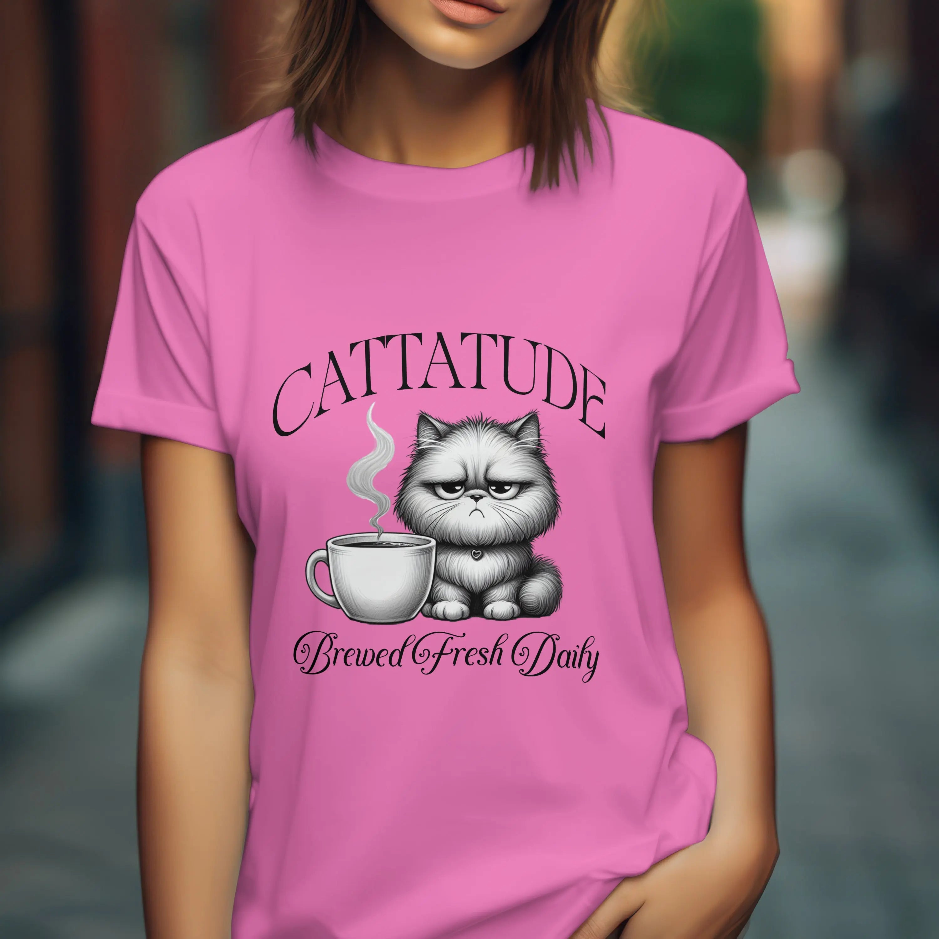 Cattitude Tshirt - Brewed Fresh Dailiy Printify