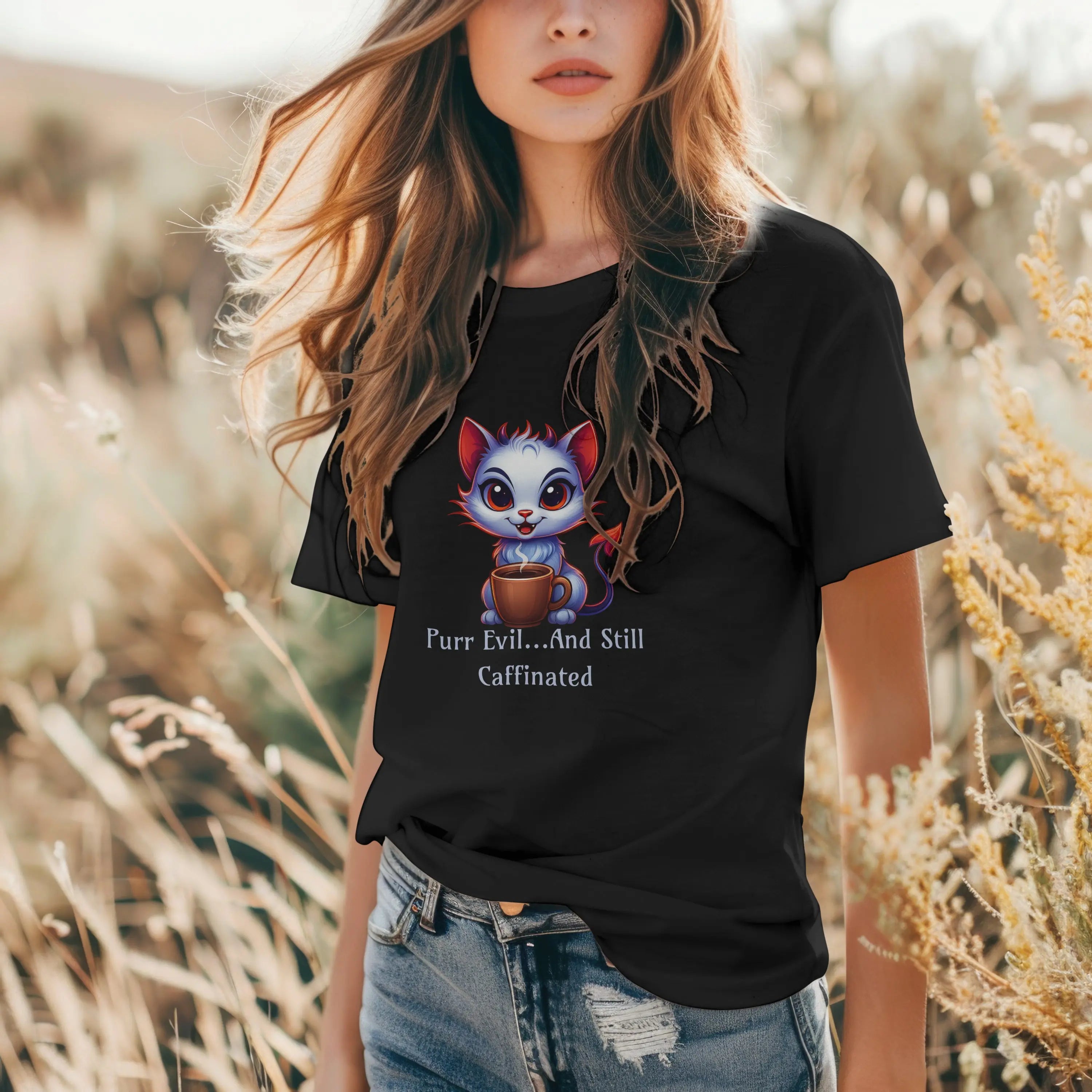 Purr Evil Tshirt - And Still Caffeinated - Coffee Tee Printify