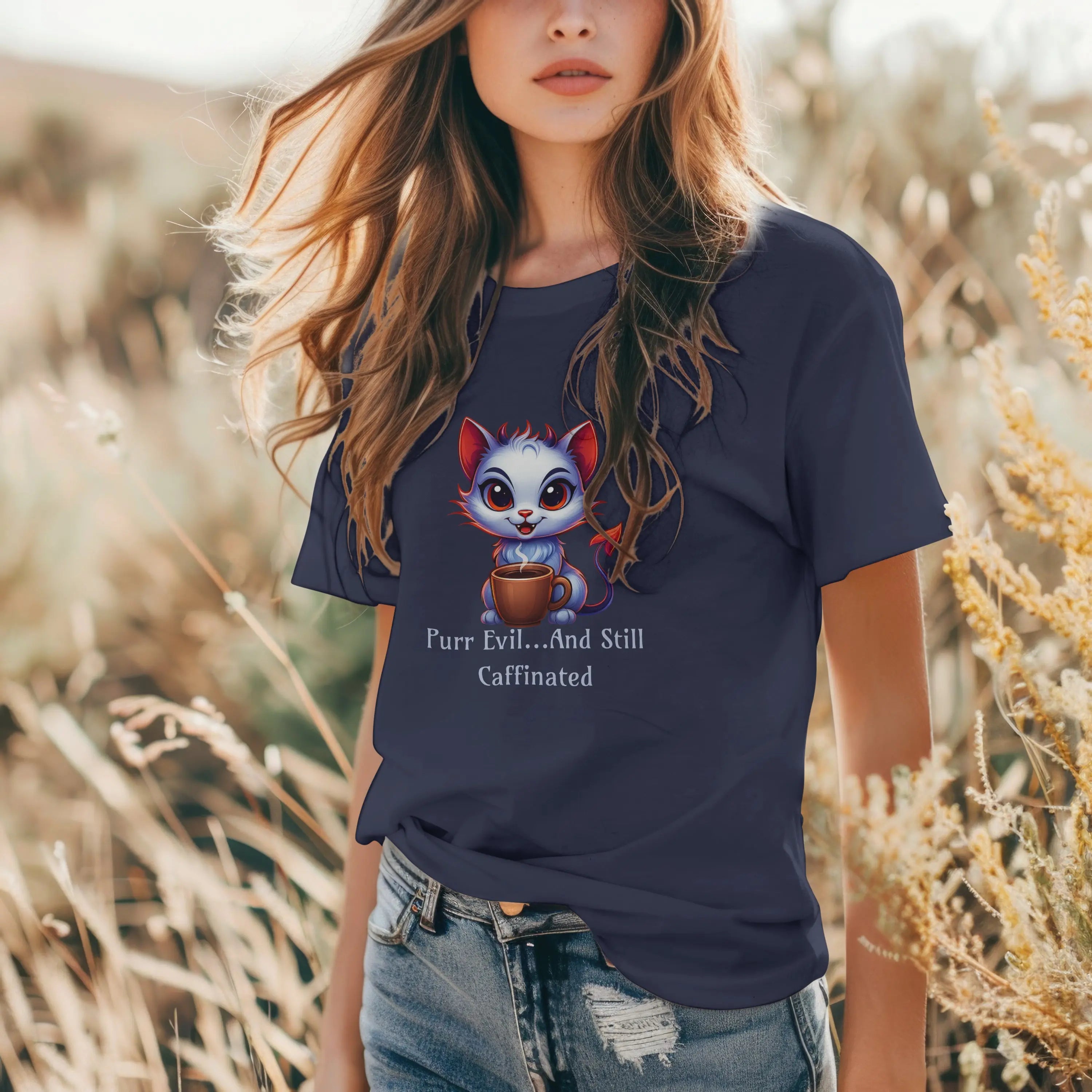 Purr Evil Tshirt - And Still Caffeinated - Coffee Tee Printify
