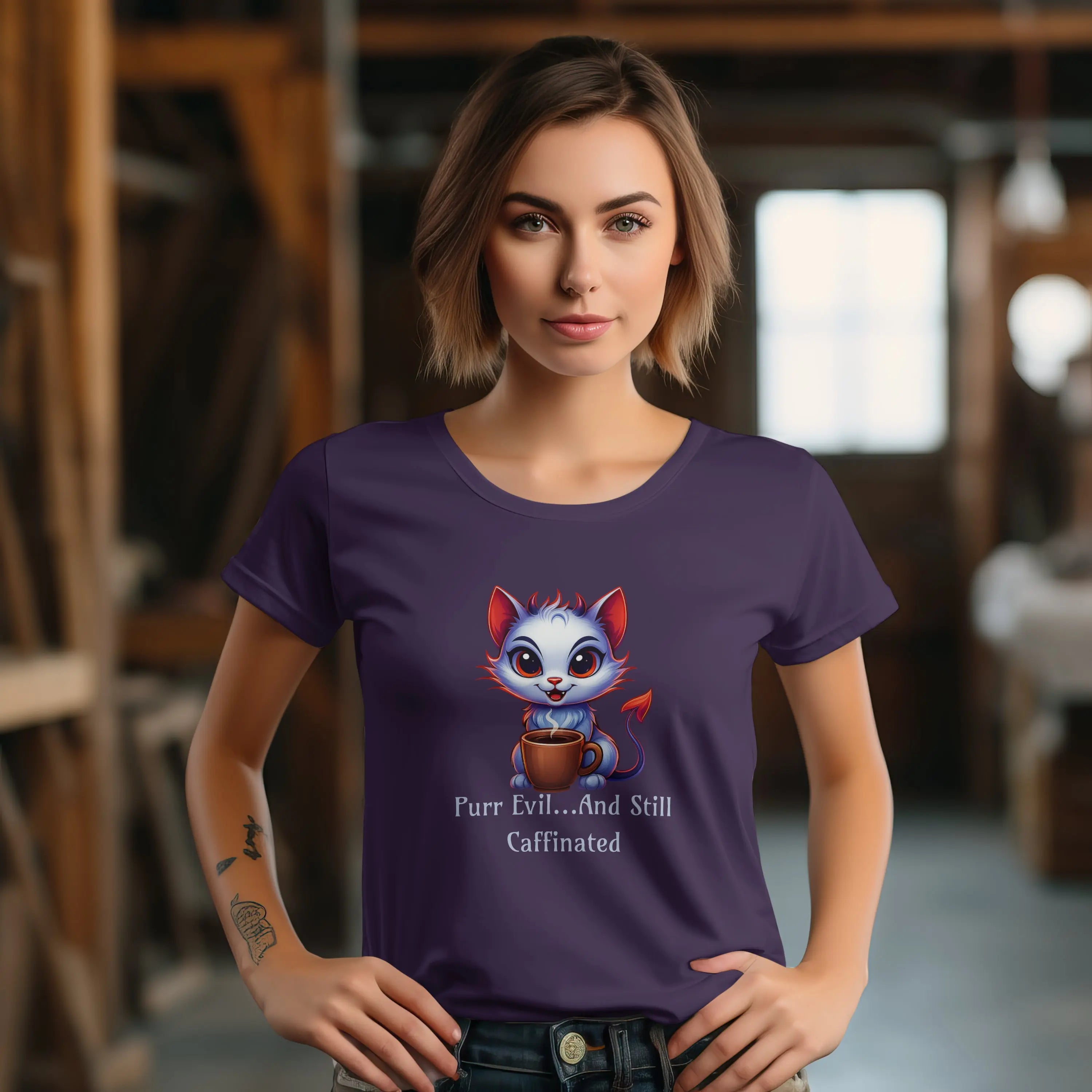 Purr Evil Tshirt - And Still Caffeinated - Coffee Tee Printify