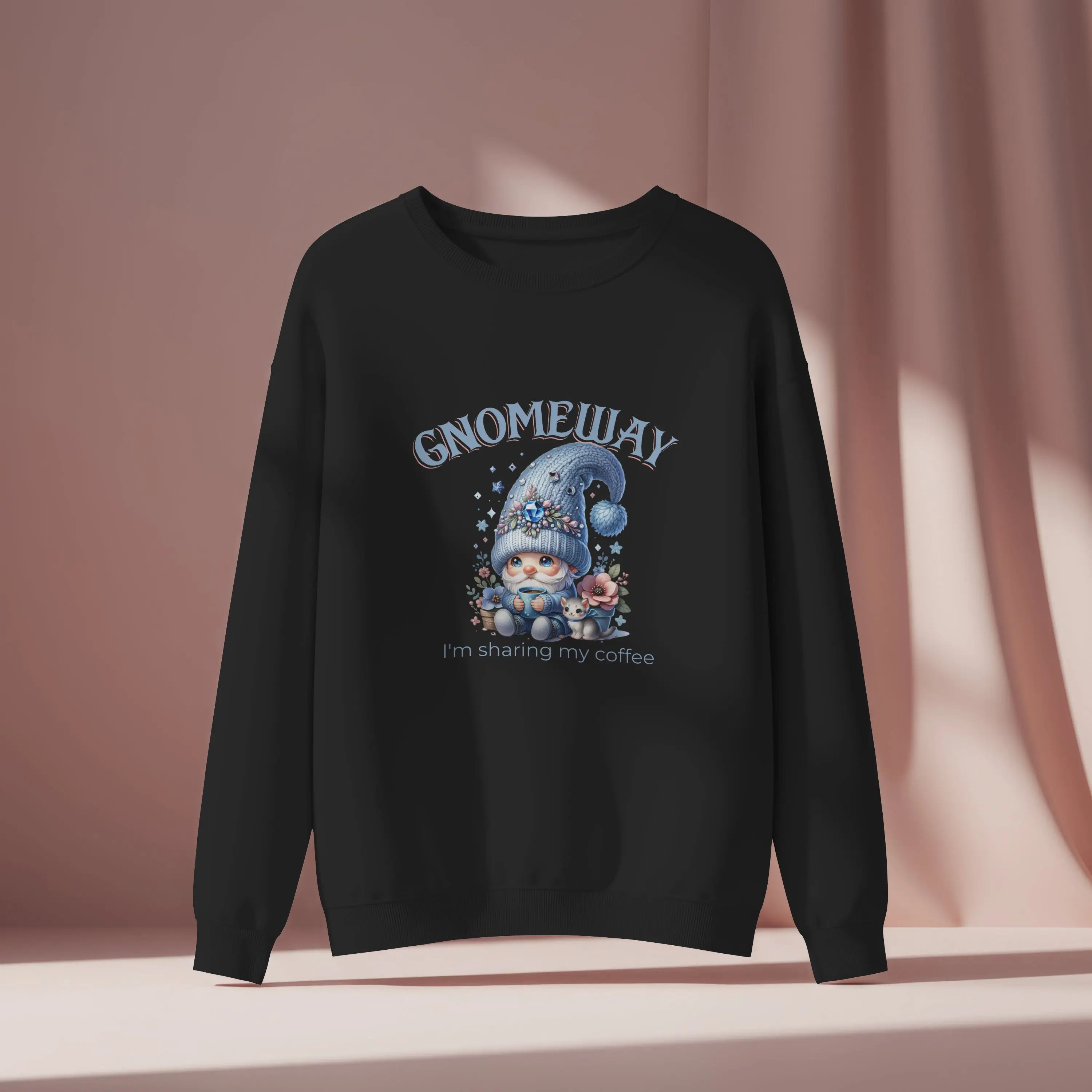 Gnomeway Sweatshirt - I'm Sharing My Coffee, Cozy Crewneck, Gift for Coffee Lovers, Casual Pullover, Fall and Winter Fashion Printify