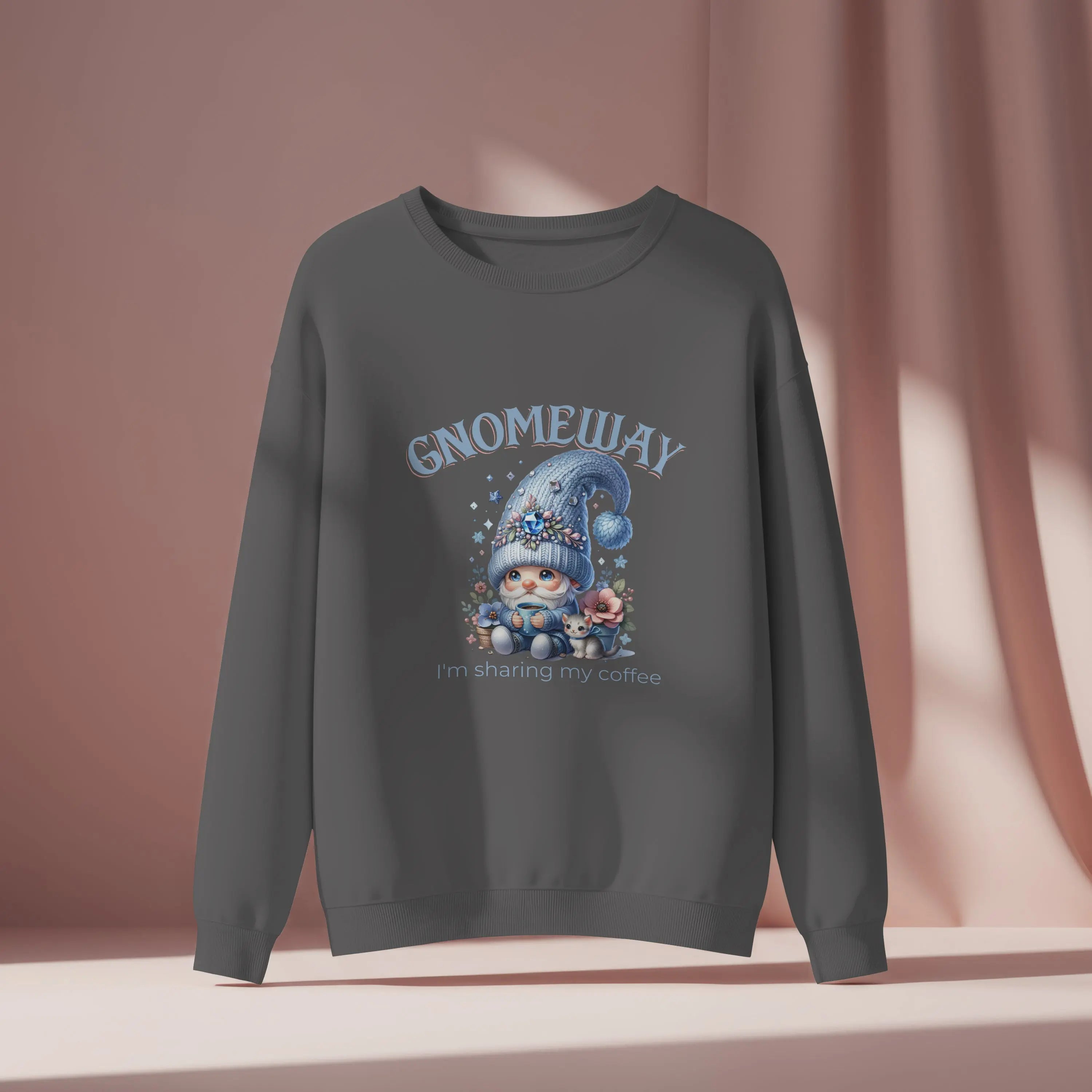 Gnomeway Sweatshirt - I'm Sharing My Coffee, Cozy Crewneck, Gift for Coffee Lovers, Casual Pullover, Fall and Winter Fashion Printify