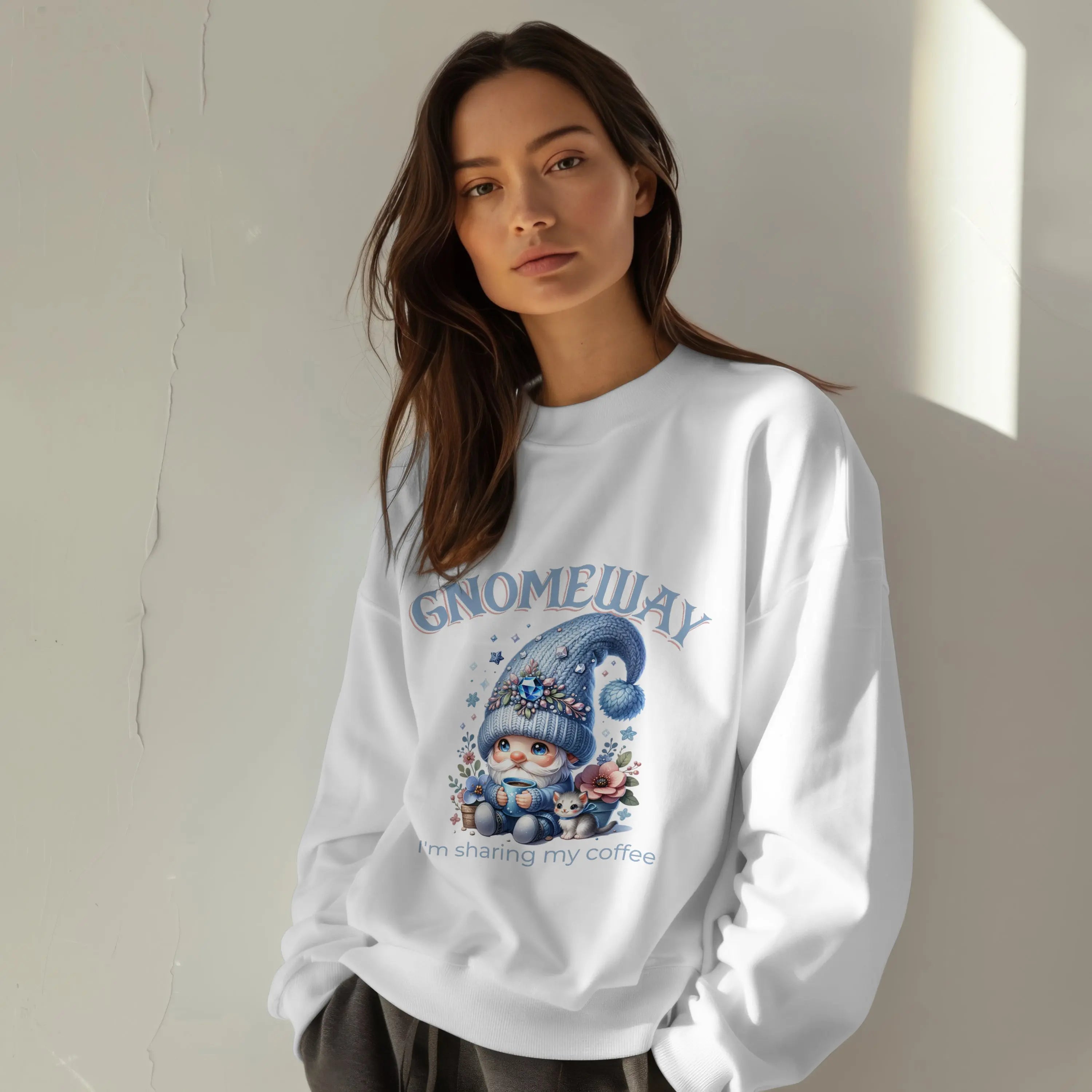 Gnomeway Sweatshirt - I'm Sharing My Coffee, Cozy Crewneck, Gift for Coffee Lovers, Casual Pullover, Fall and Winter Fashion Printify